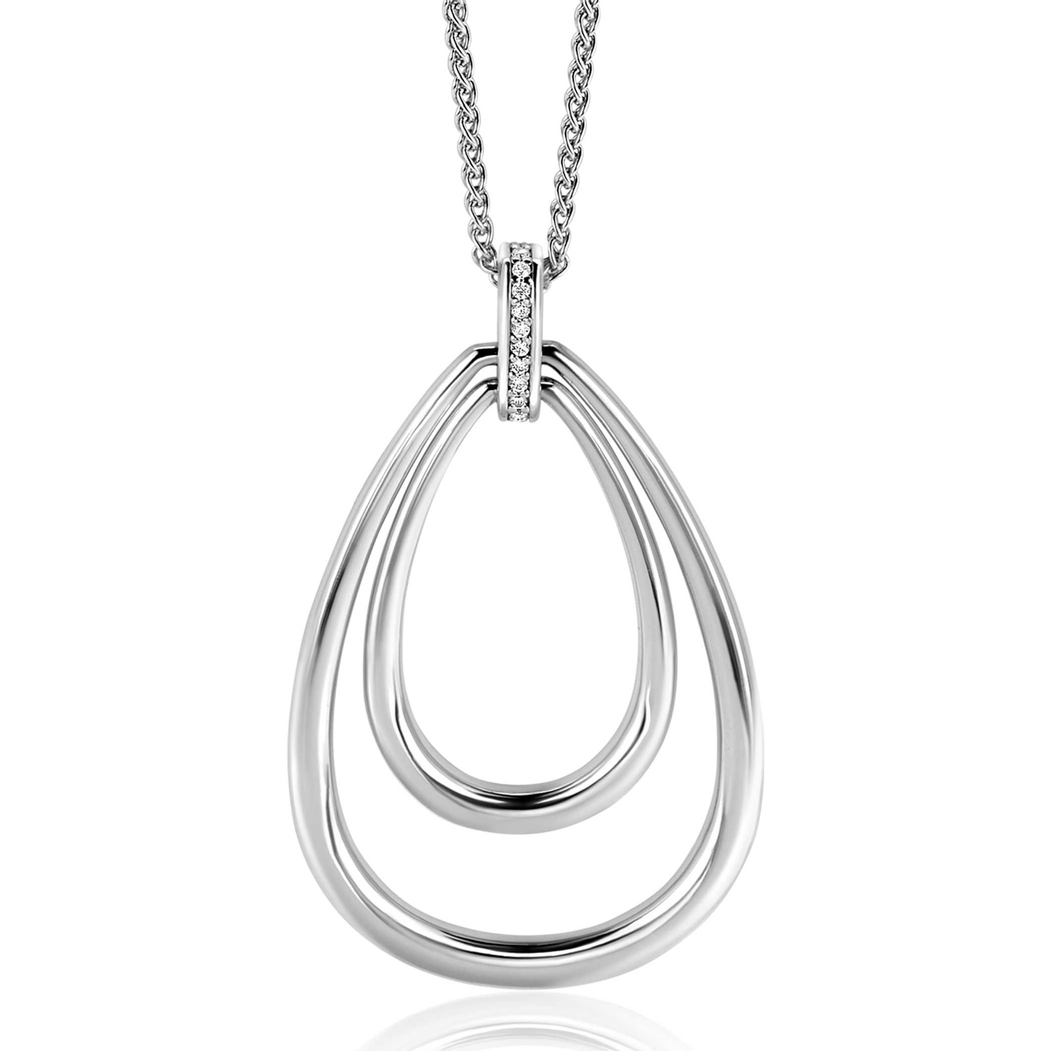 ZINZI zlv. collier met hanger ovaal oog met zirc.