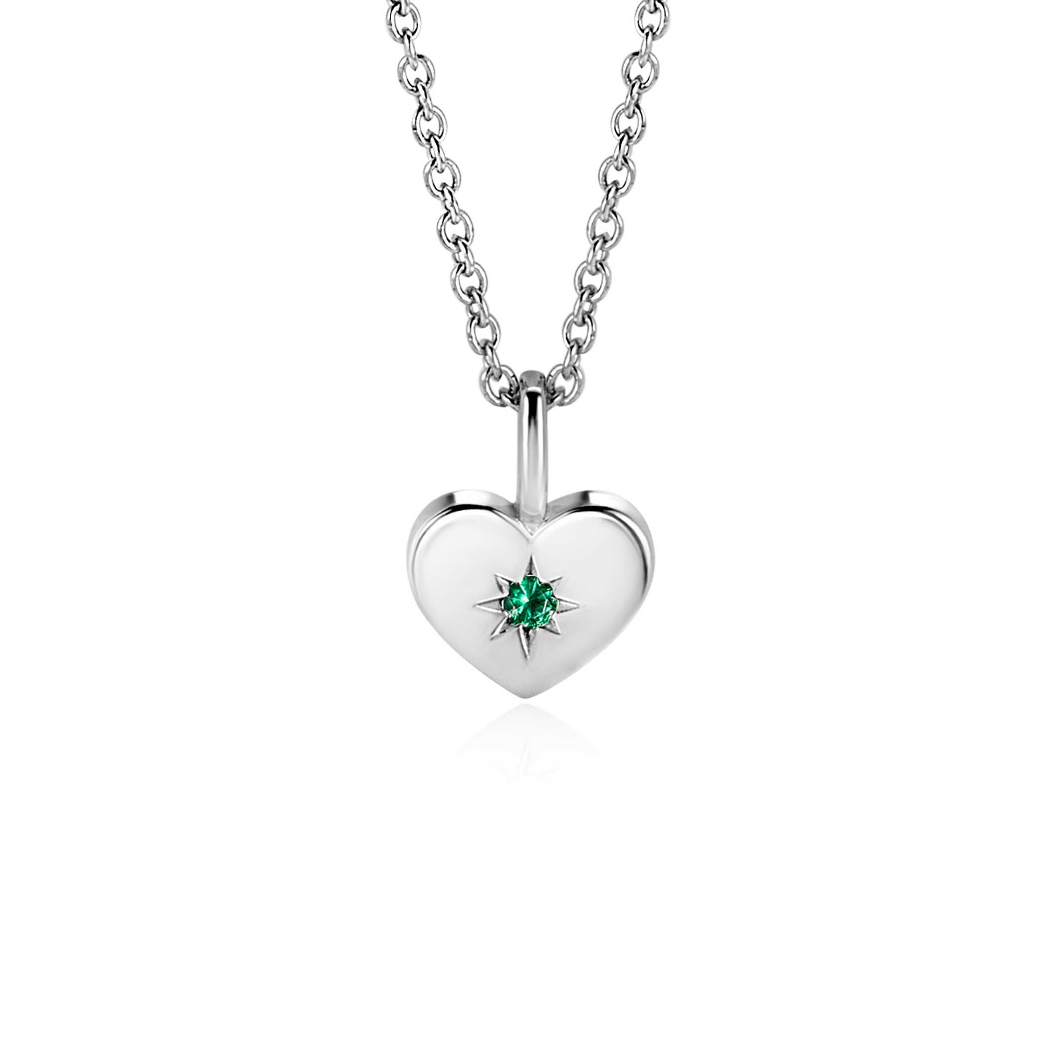 ZINZI zlv. hanger hartvorm birthstones smaragd cz.