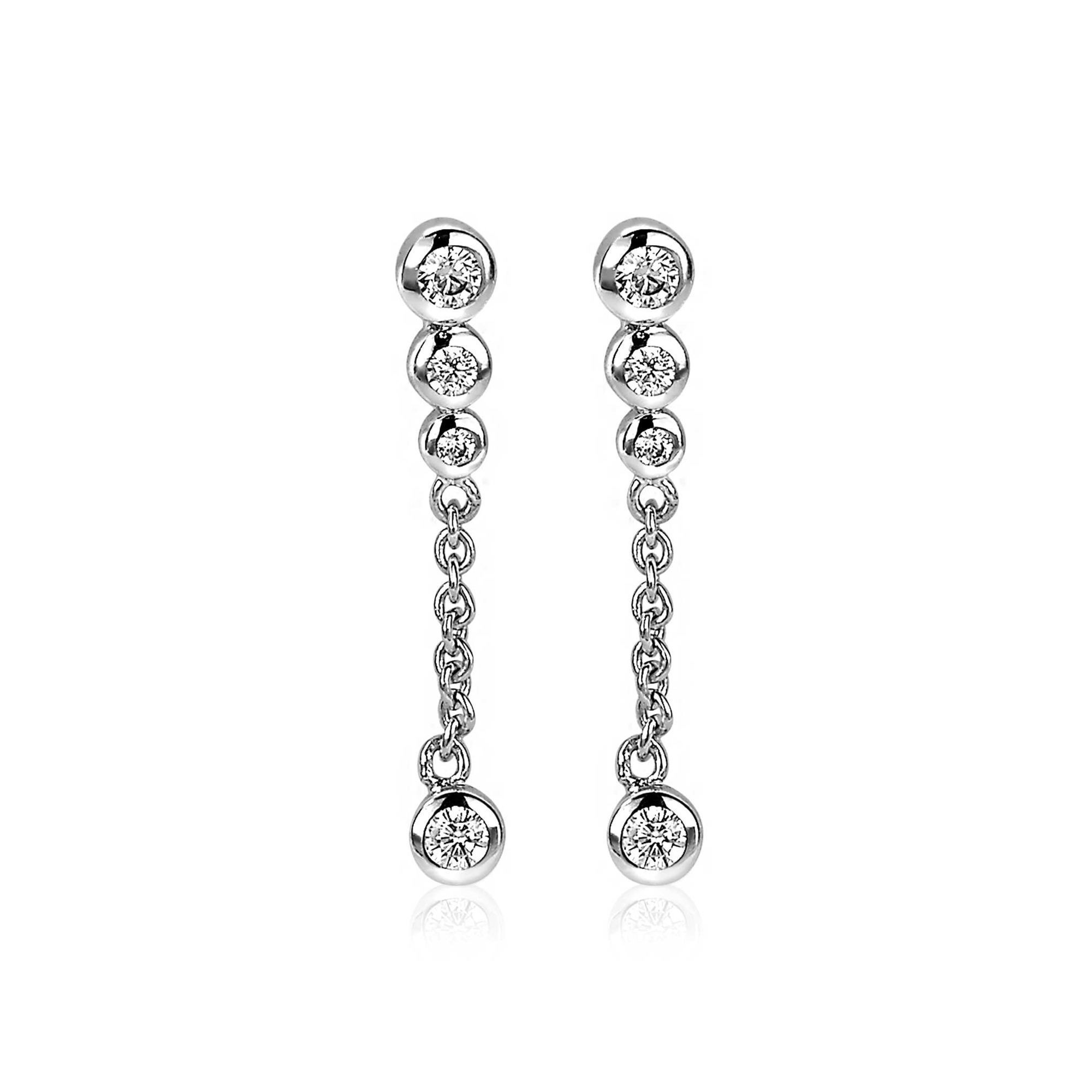 ZINZI silberne Ohrringe 25mm  weiße Zirkonias an Gliederkette  ZIO1962