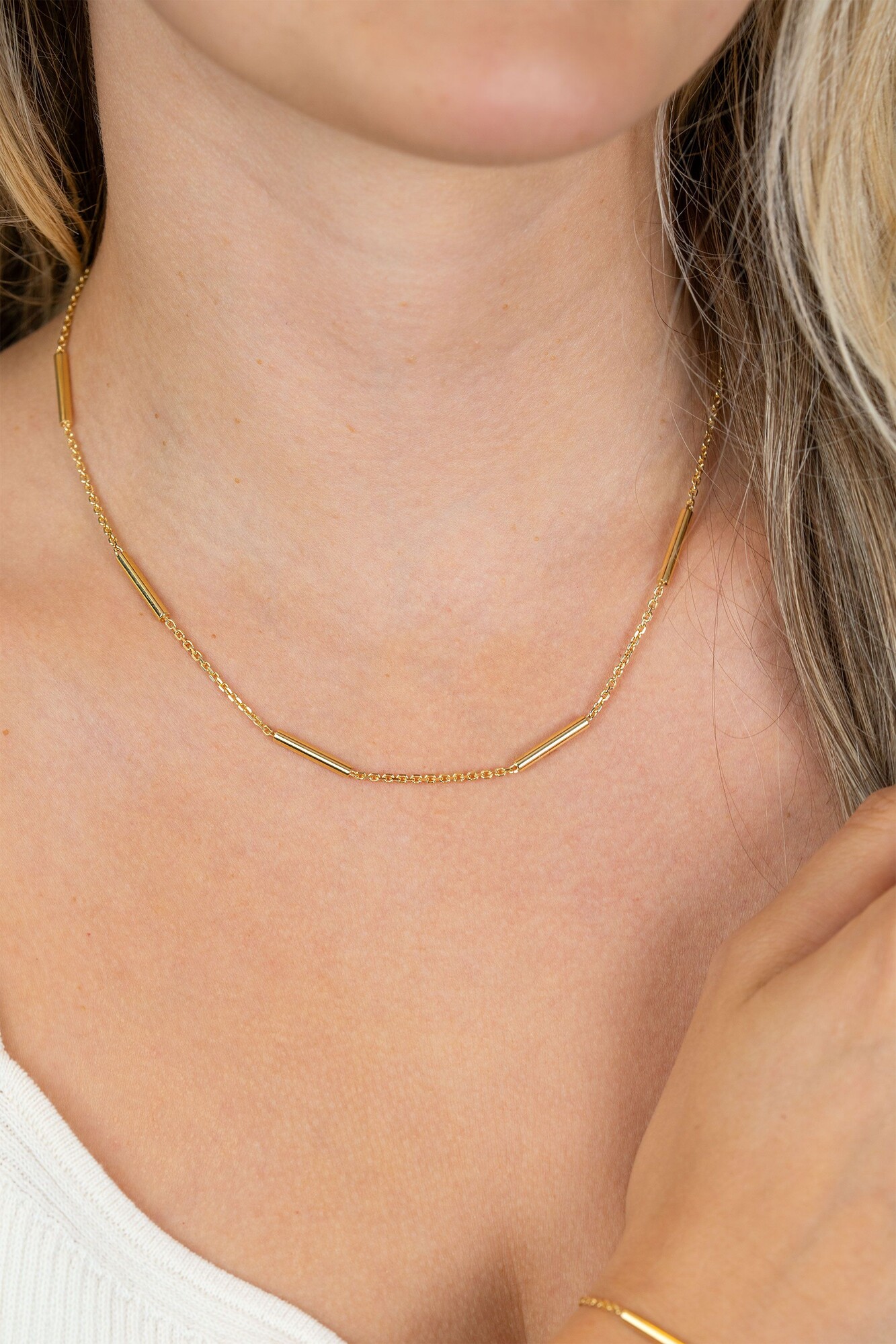 ZINZI zlv. collier gg.verg. anker met 5x staafje