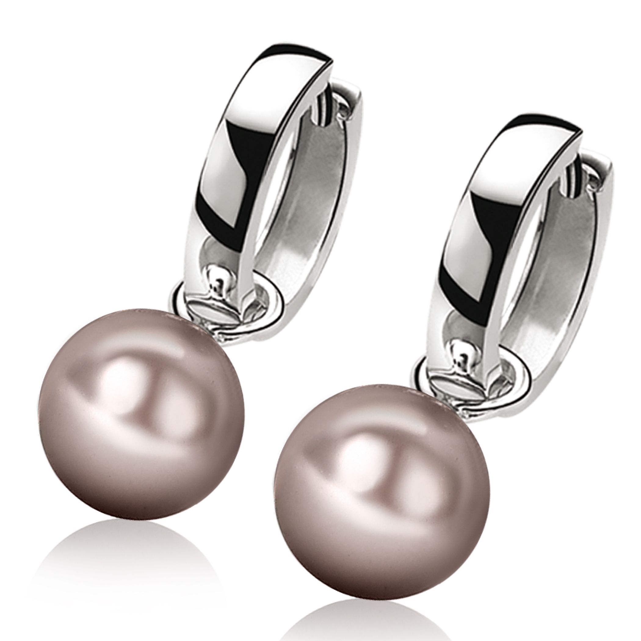 ZINZI silberne Ohrhänger Perle rund champagner 10mm ZICH266C
