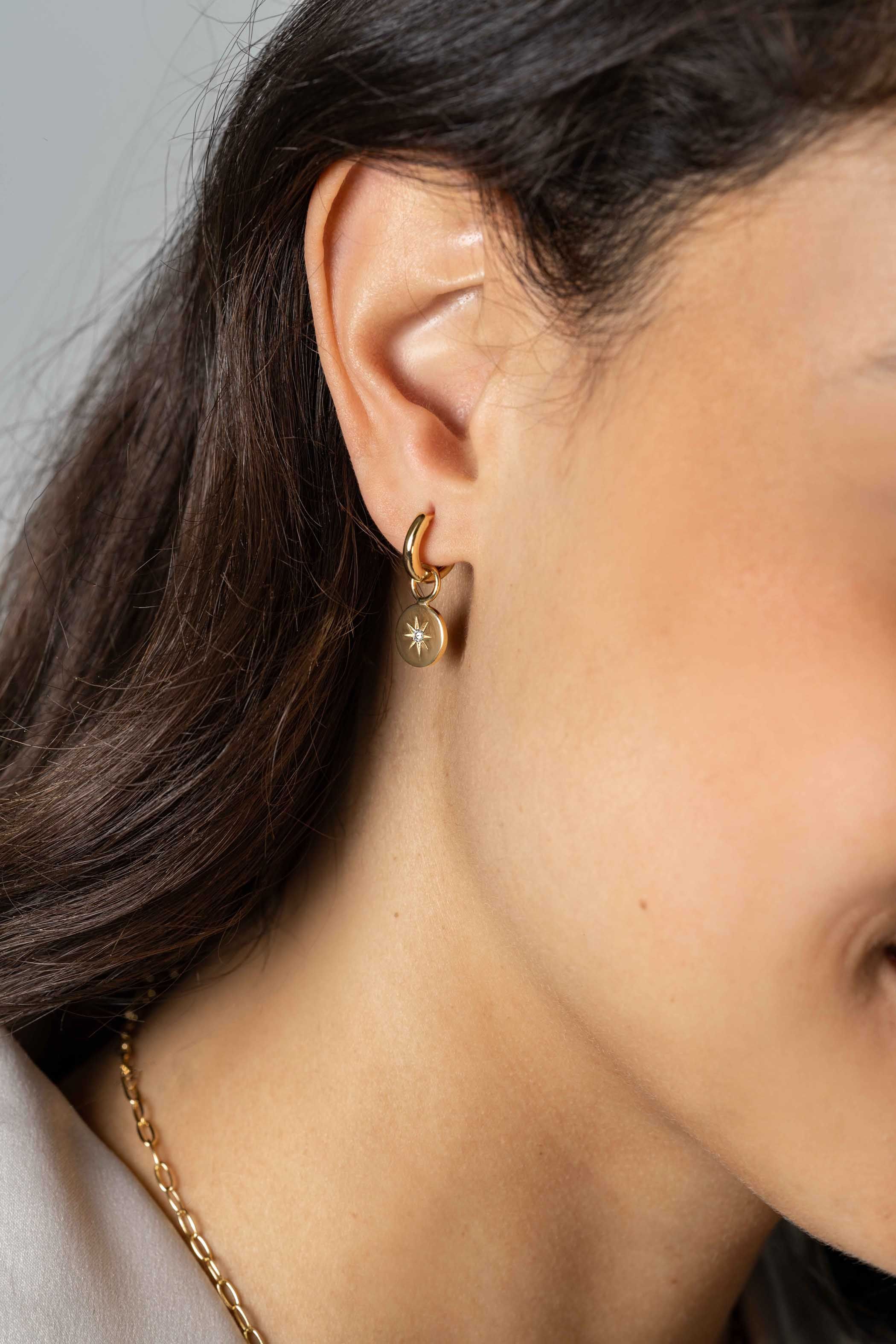 ZINZI silberne Ohrhänger 14K gelb vergoldet rund 10mm Sonne  weiße Zirkonia ZICH1994G