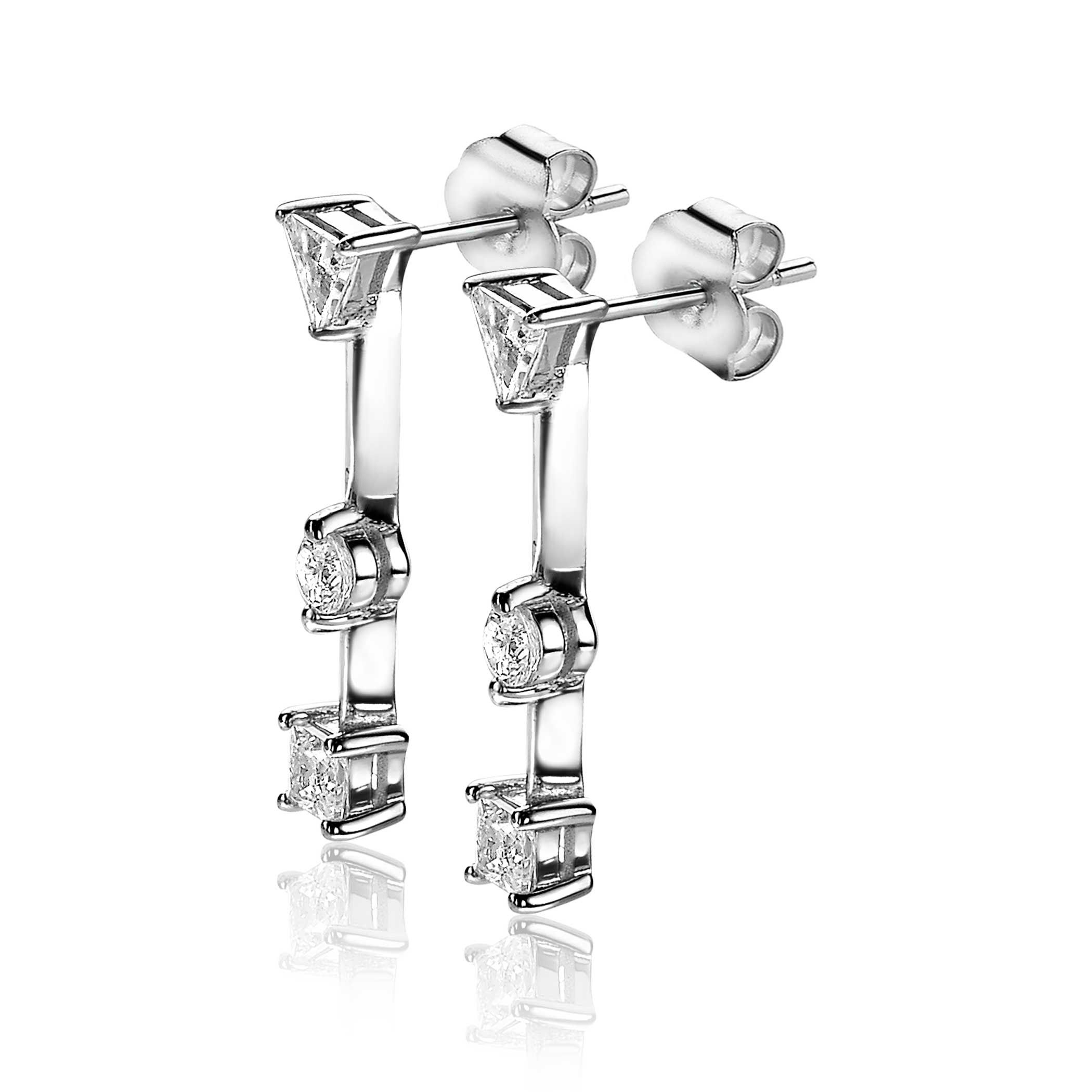 ZINZI silberne enge Ohrhänger 22mm rund quadratisch Dreieck  weiß ZIO2043