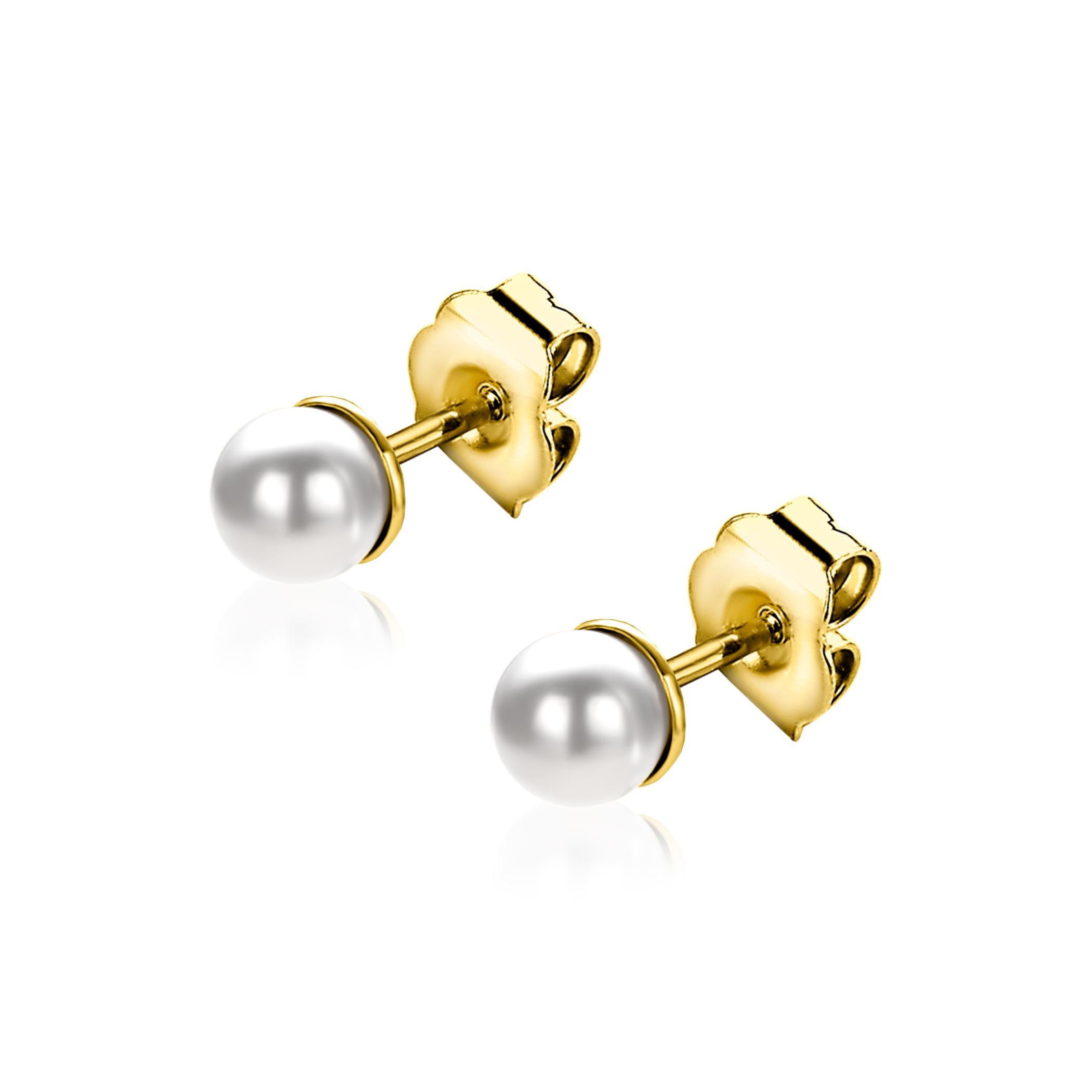 ZINZI silberne gelbvergoldete Ohrstecker 4mm weiß Perle ZIO1318Y
