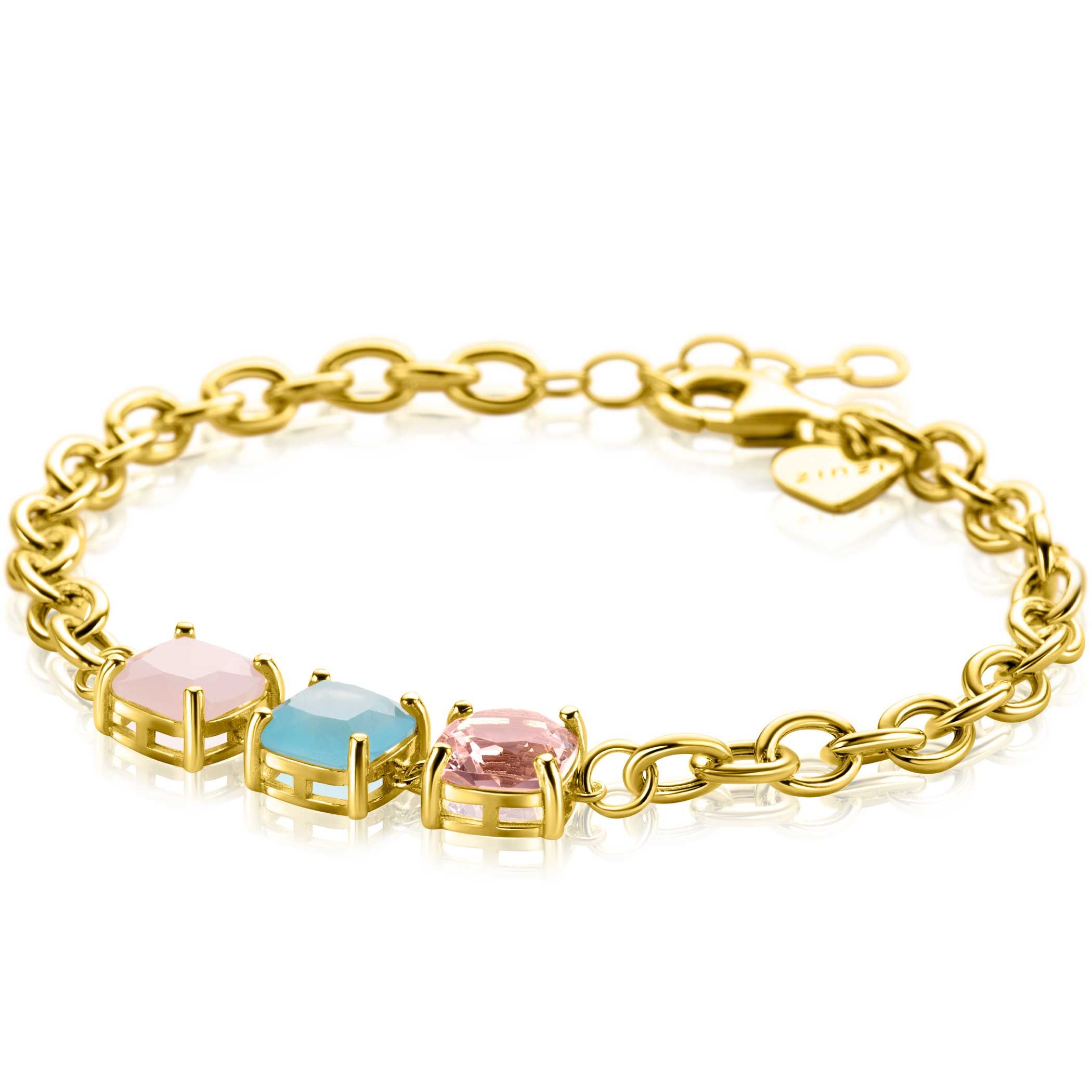 ZINZI zlv. armband gg.verg.met vk.roze en turquoise