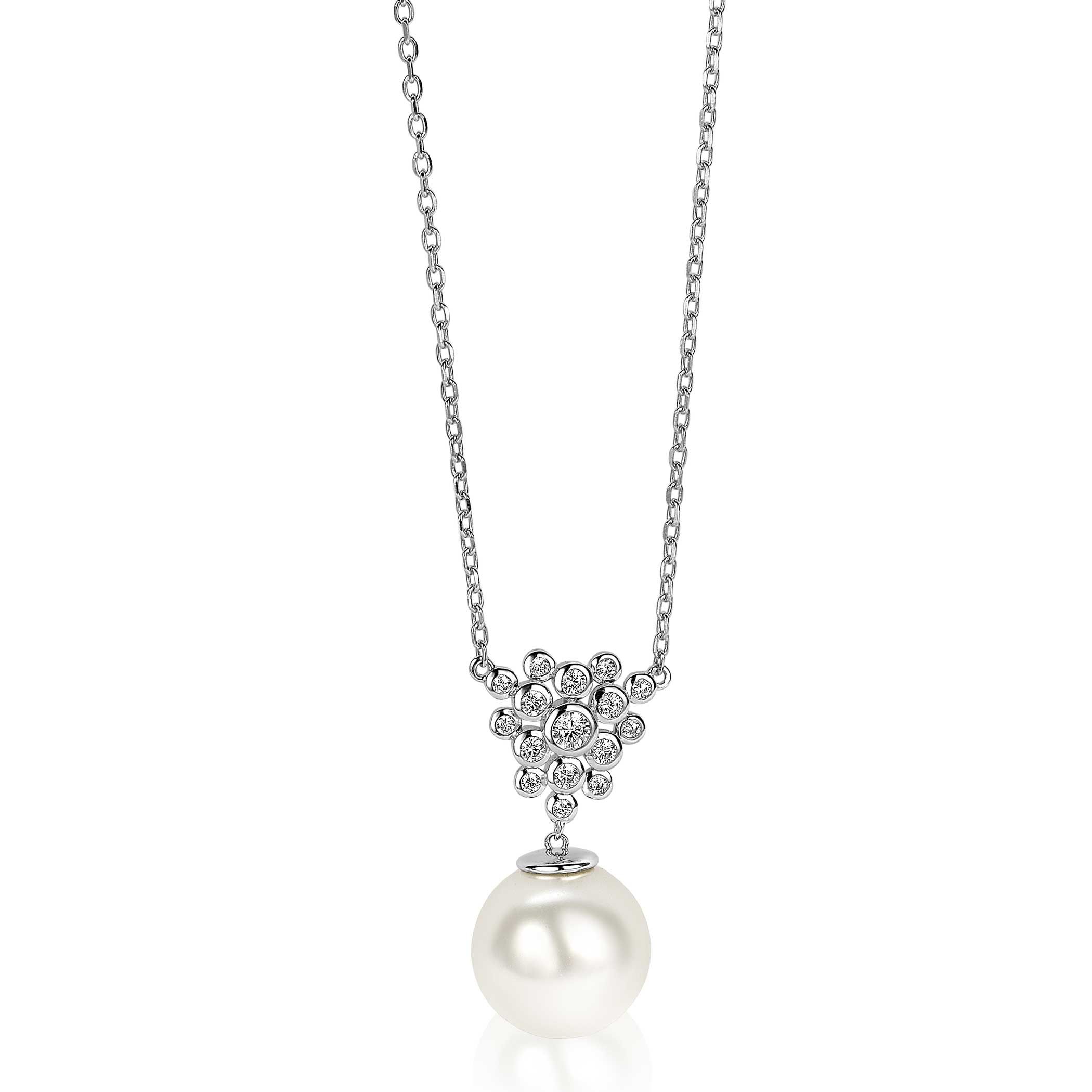 ZINZI silberne Kette Perle rund  weiß 43cm ZIC1761
