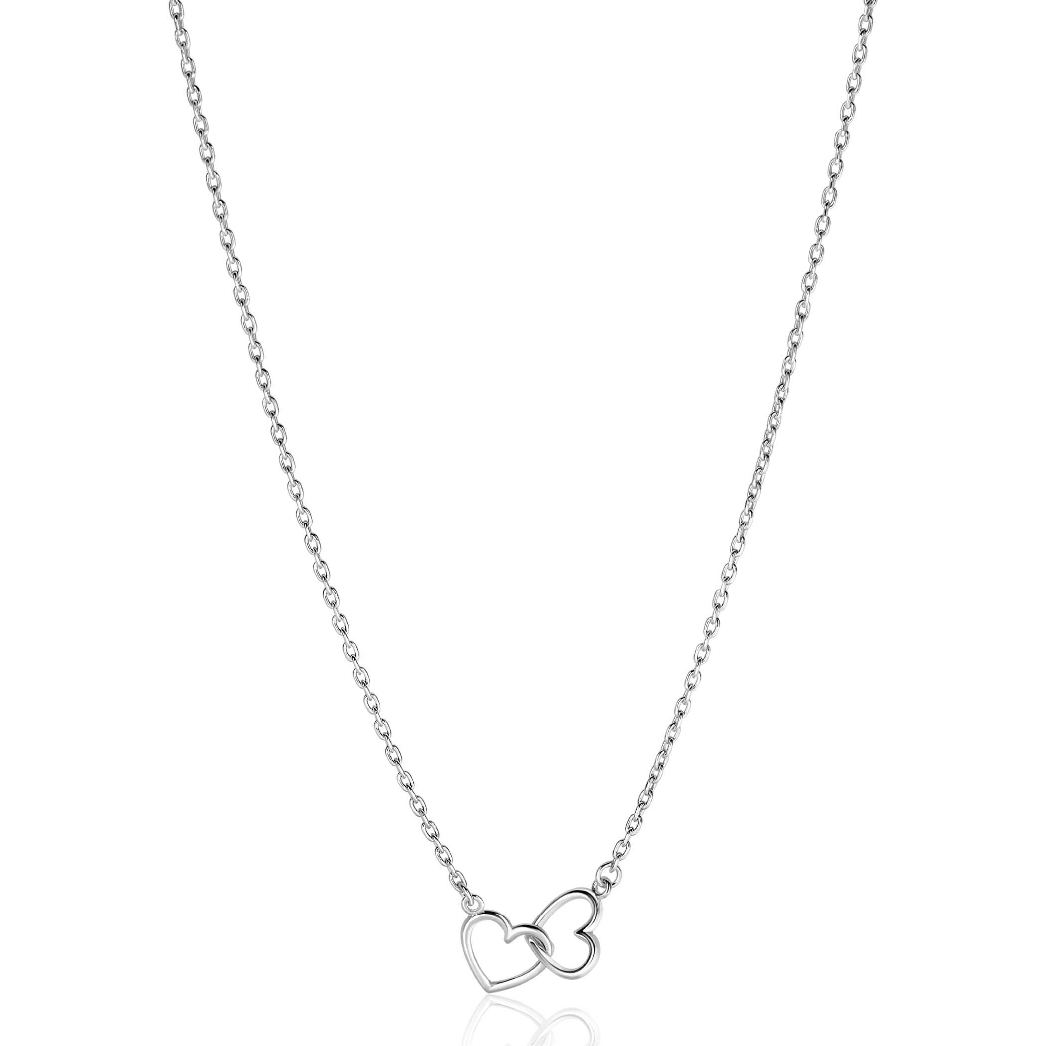 ZINZI zlv. collier twee hartjes in elkaar