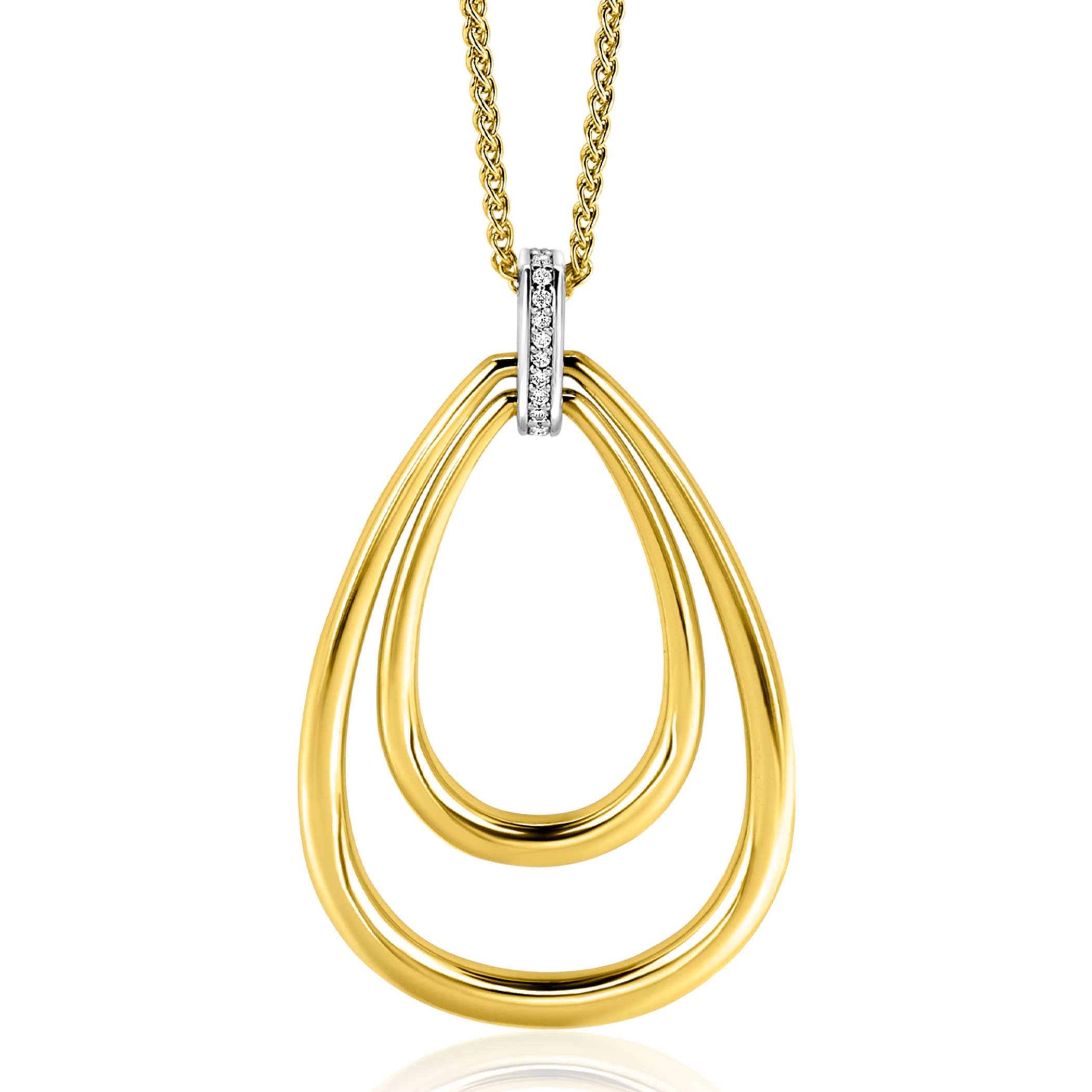 ZINZI zlv. collier gg.verg. met hanger ovaal zirc.oog