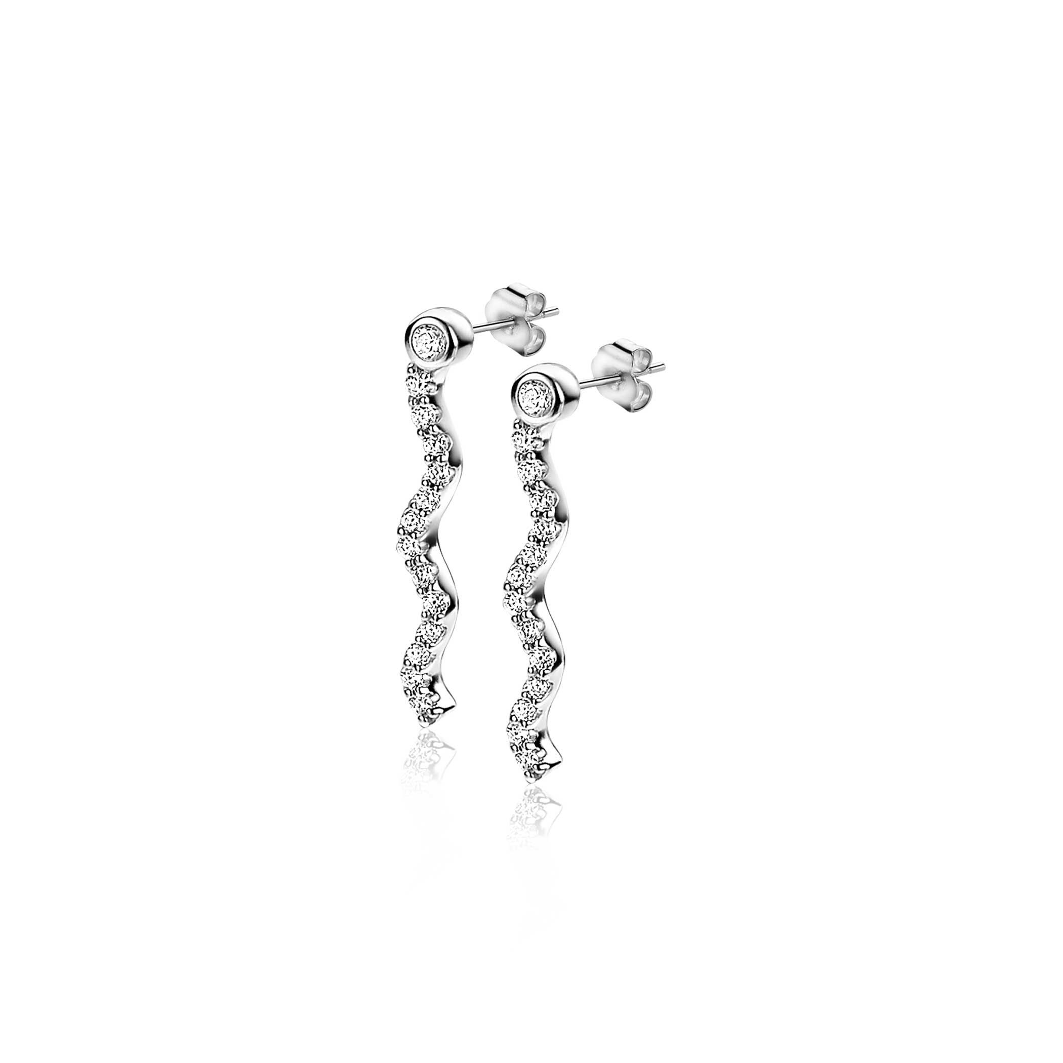 Zinzi silberne Ohrstecker 22mm golvundd 'waves'  weiß  ZIO2014