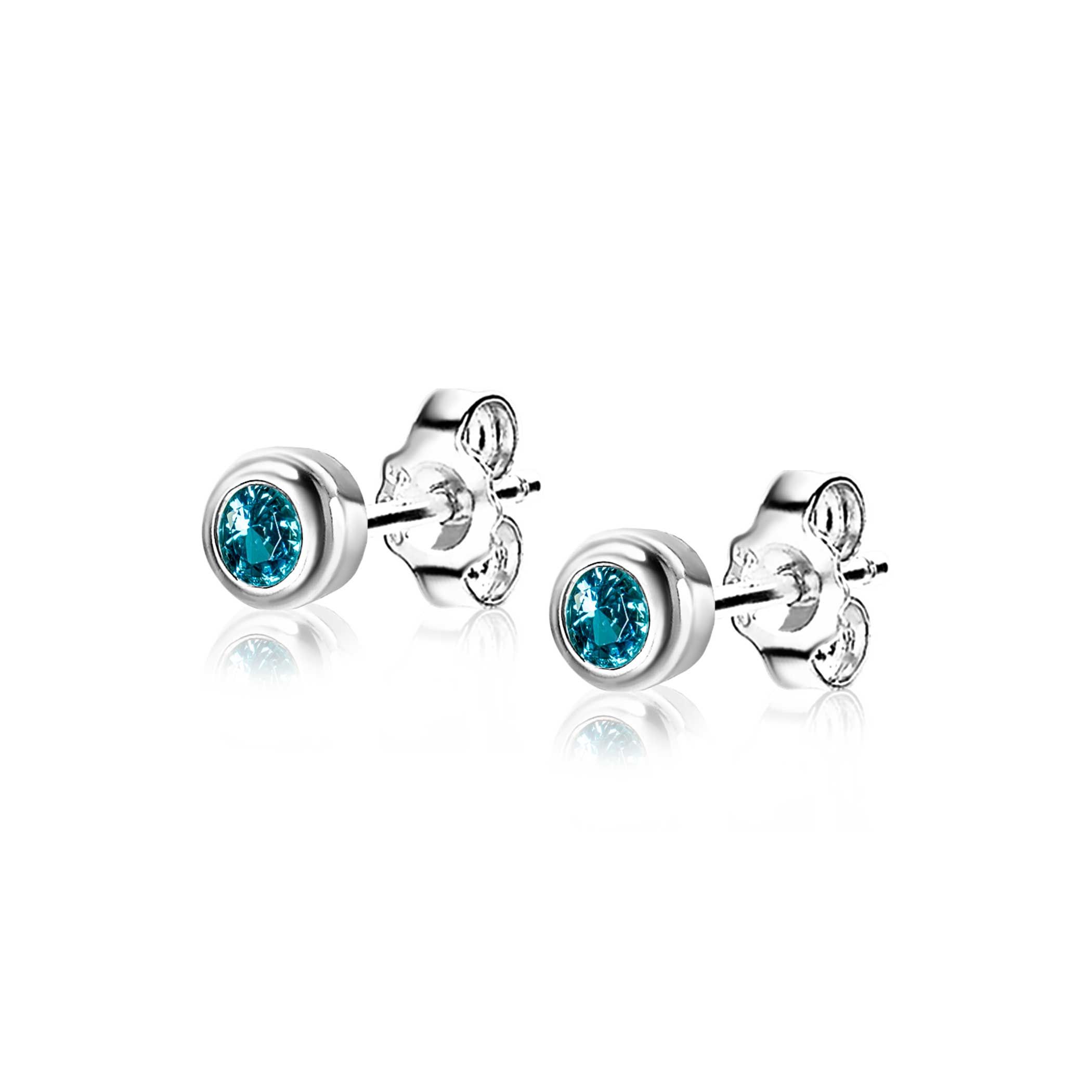 ZINZI zlv. oorkn.birthstones aquamarijn cz