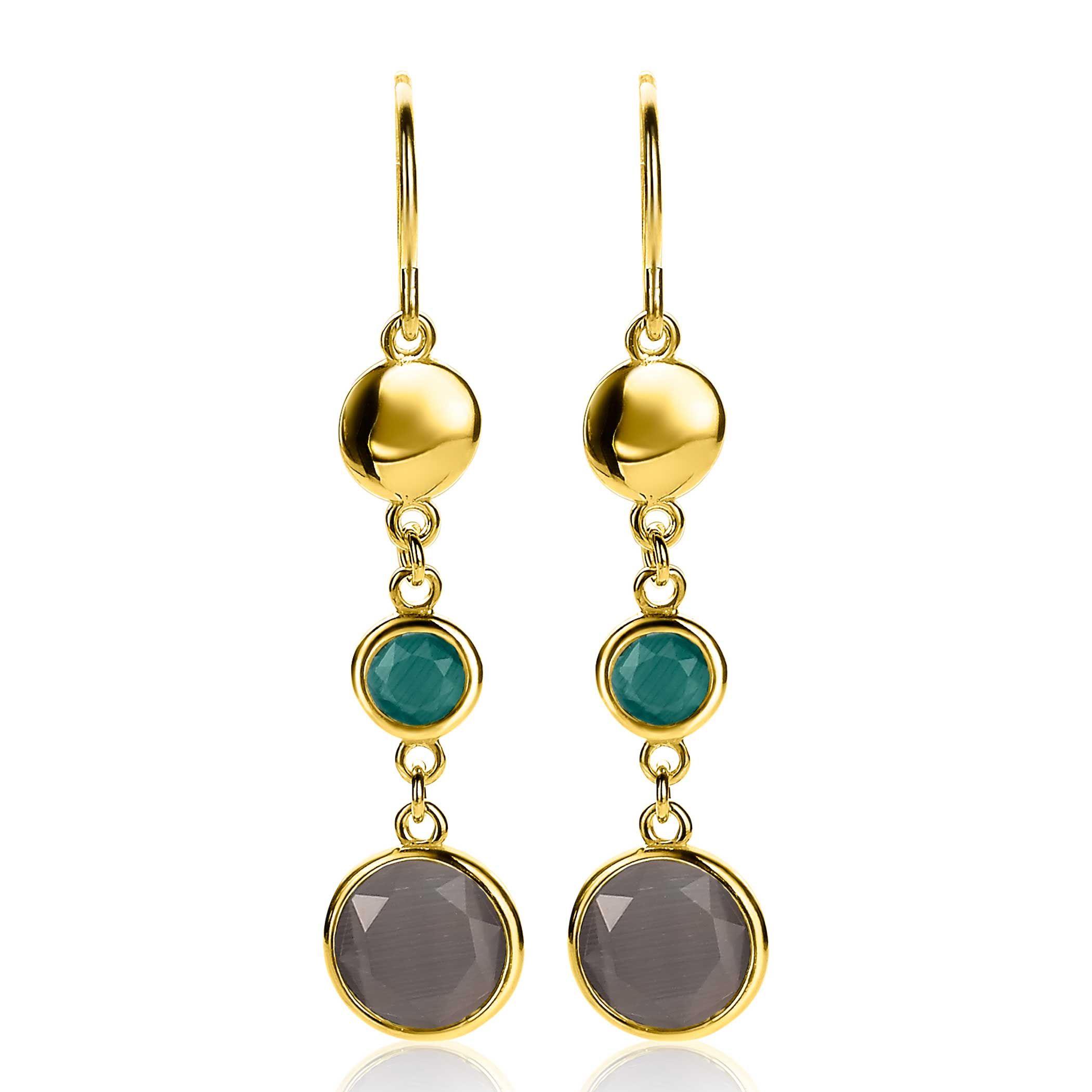 ZINZI silberne Ohrhänger 14K gelb vergoldet 50mm runde Formen grün grau ZIO2108