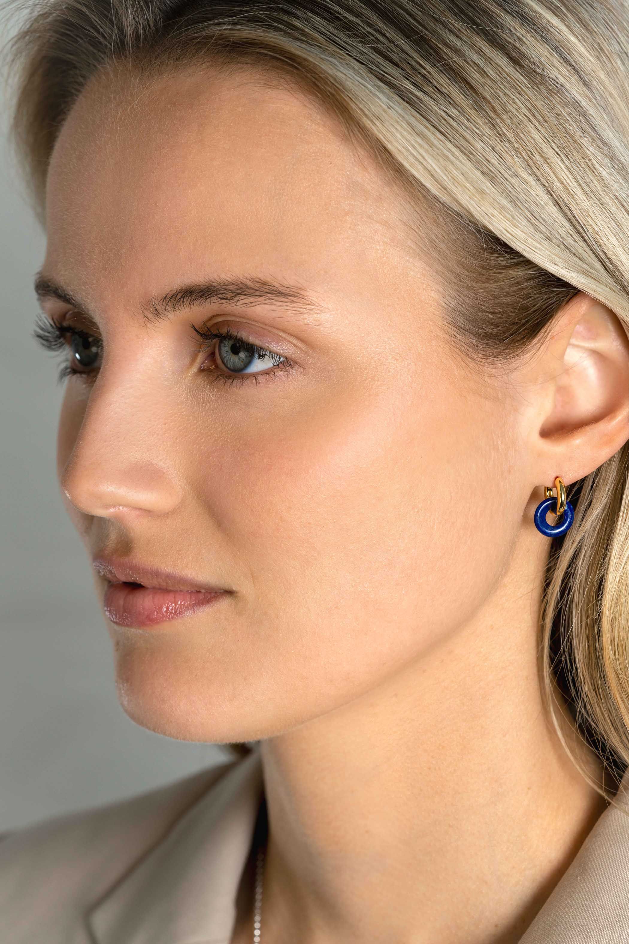 ZINZI zlv. oorbedels lapis lazuli 12mm rond