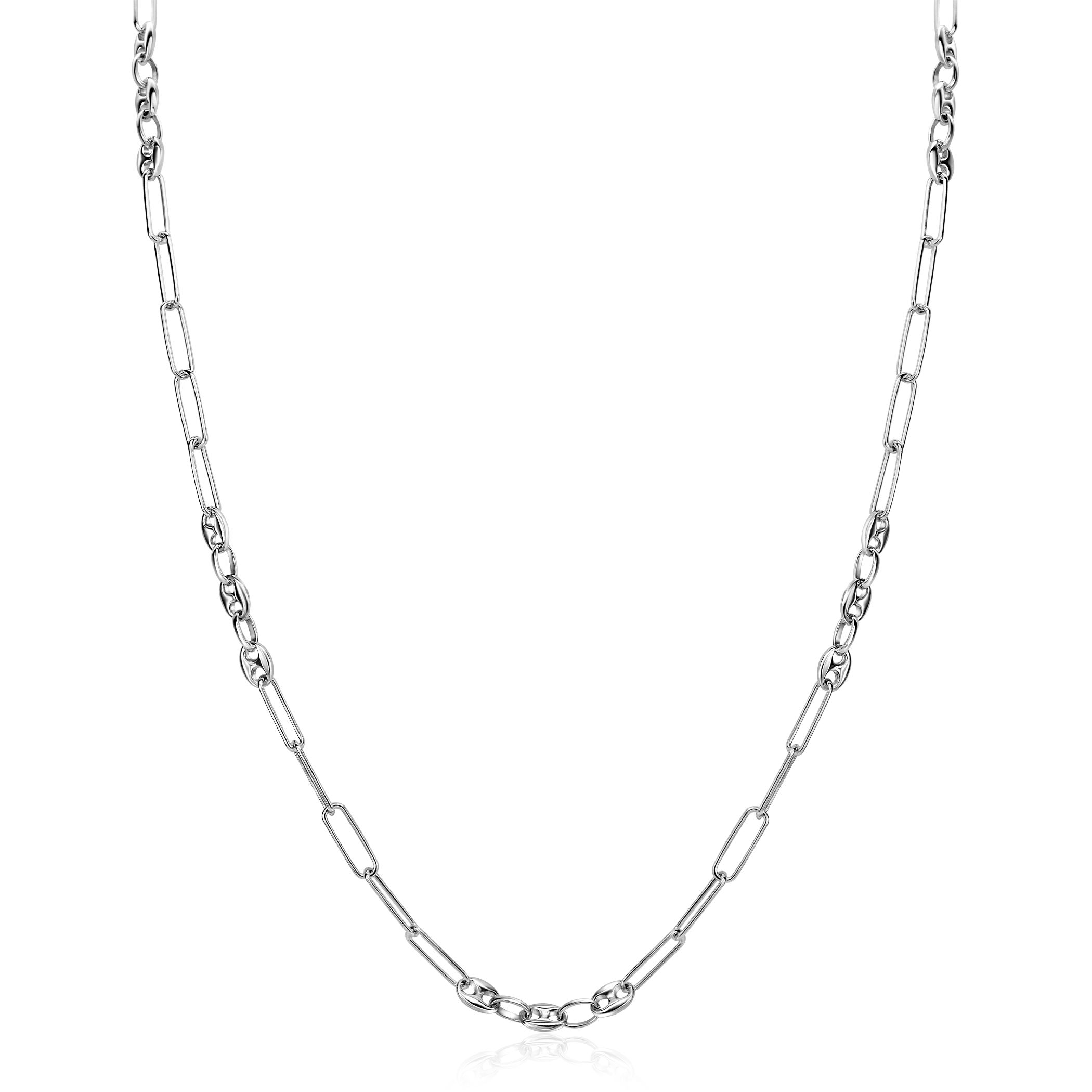 ZINZI zlv. collier paperclip en koffieboon schakels