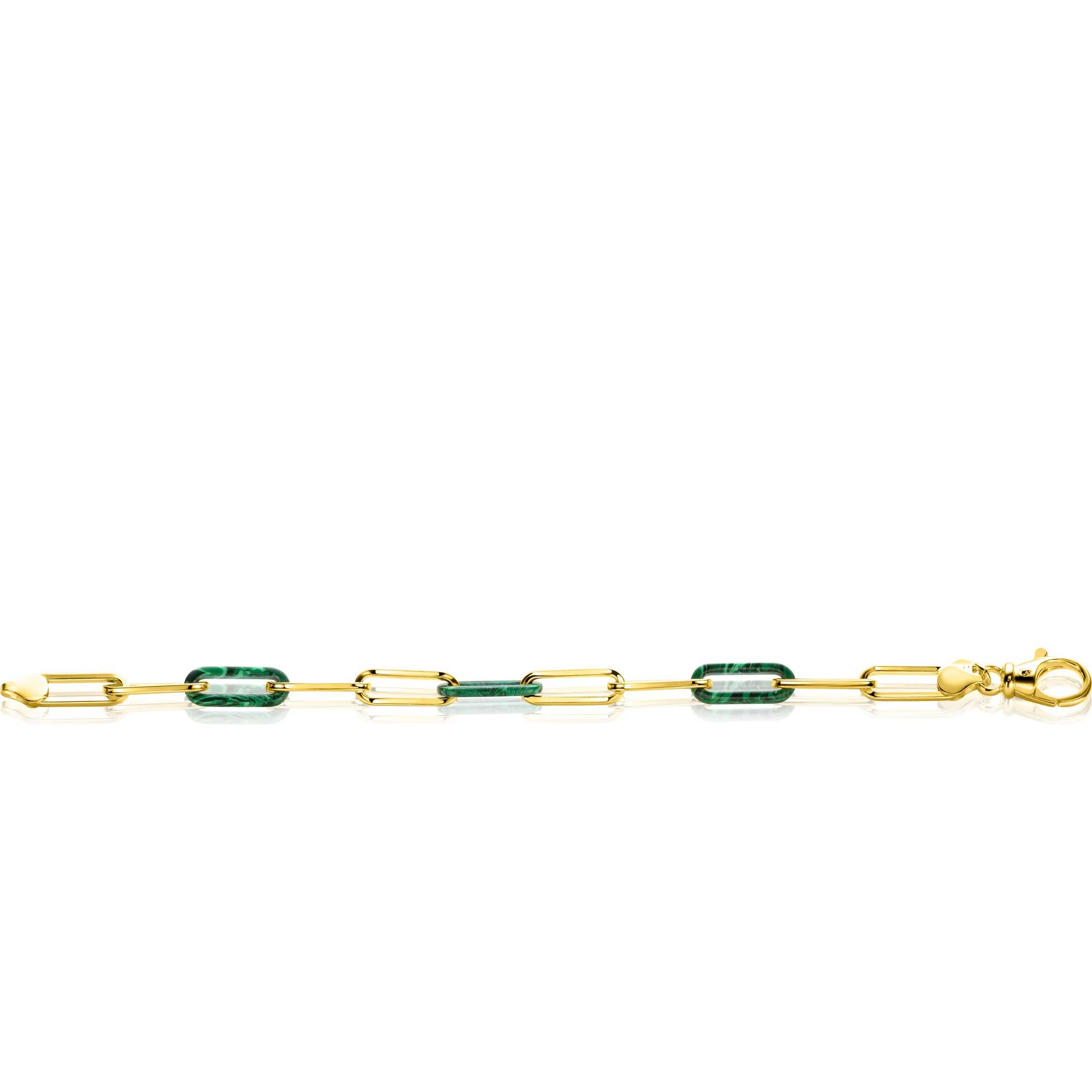 ZINZI zlv. armband gg.verg.paperclip met malachiet