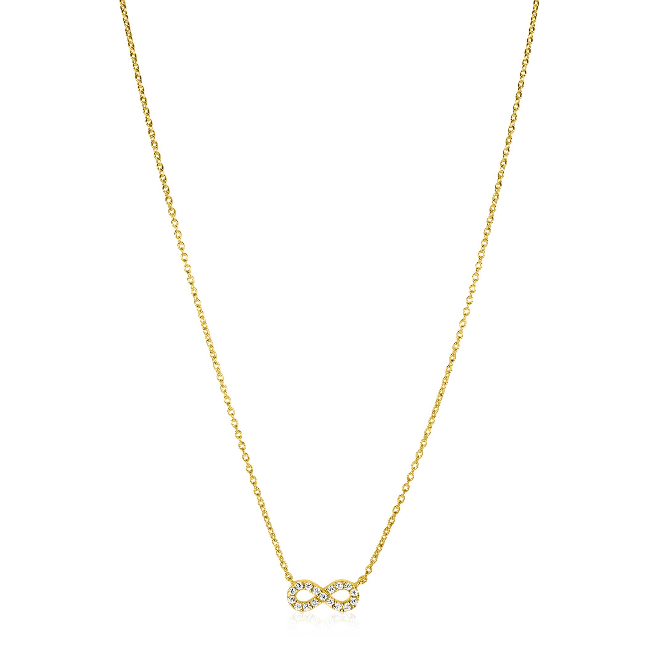 ZINZI vergoldete Silberkette mit Infinity-Symbol, vollständig besetzt mit weißen Zirkonia, 42-45 cm ZIC2597Y