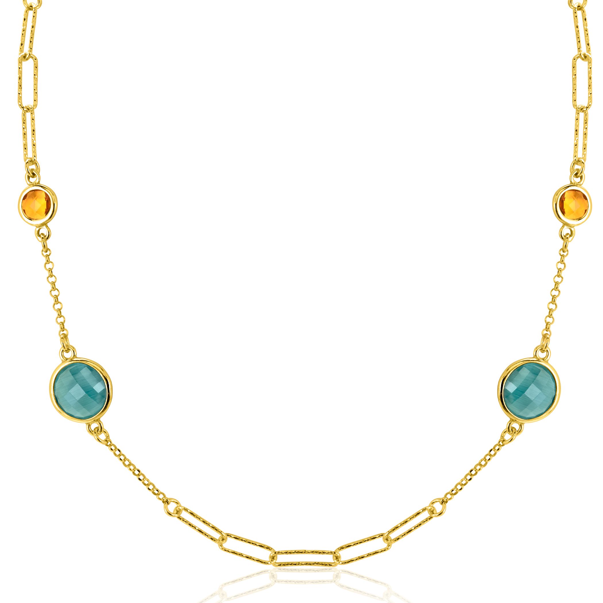 ZINZI zlv. collier gg.verg. fant. groen en geel zirc.