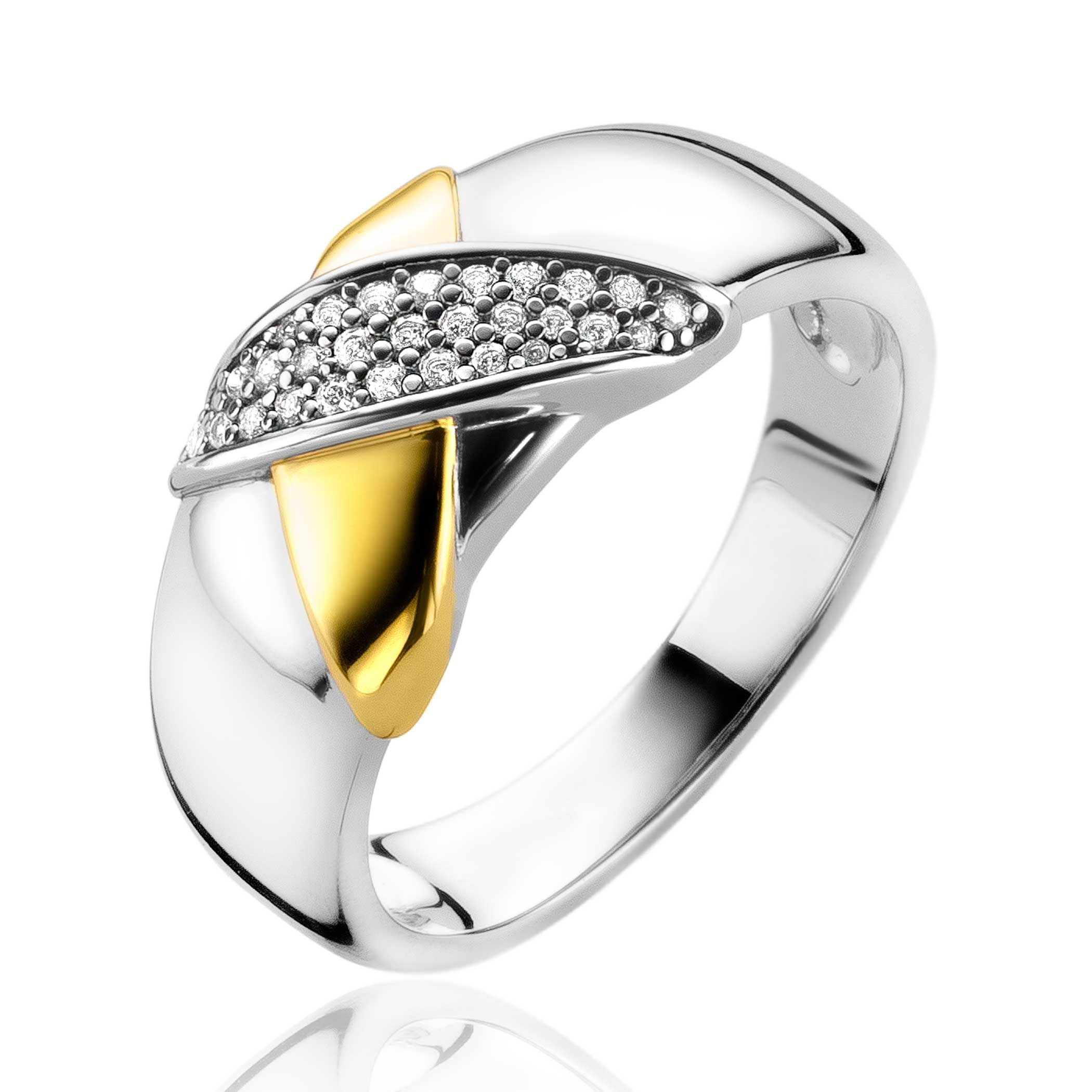 ZINZI Silberner bicolor Ring cross-over besetzt mit weißen Zirkonia ZIR2240