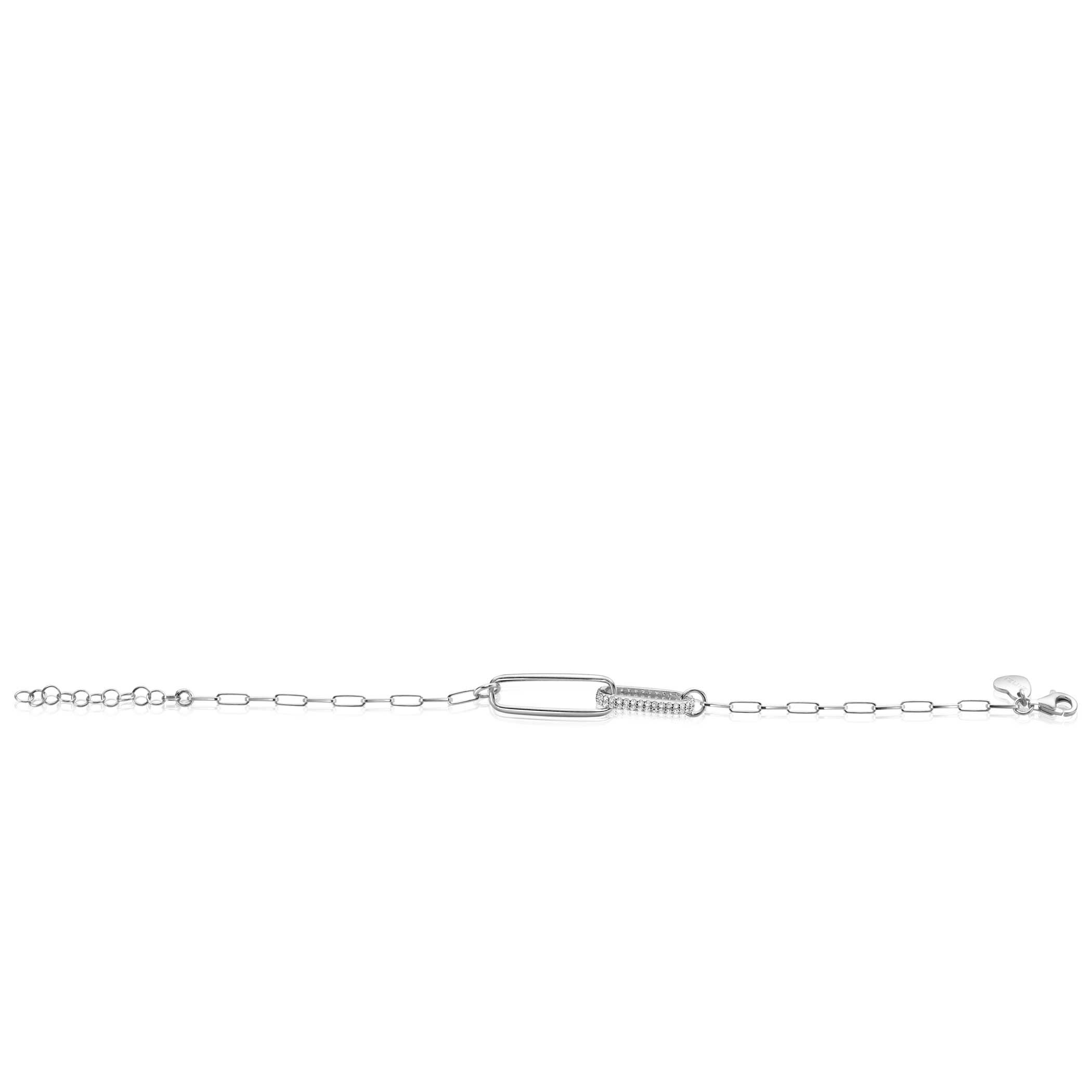 ZINZI zlv. armband papercl. 2 grote schakels zirc.