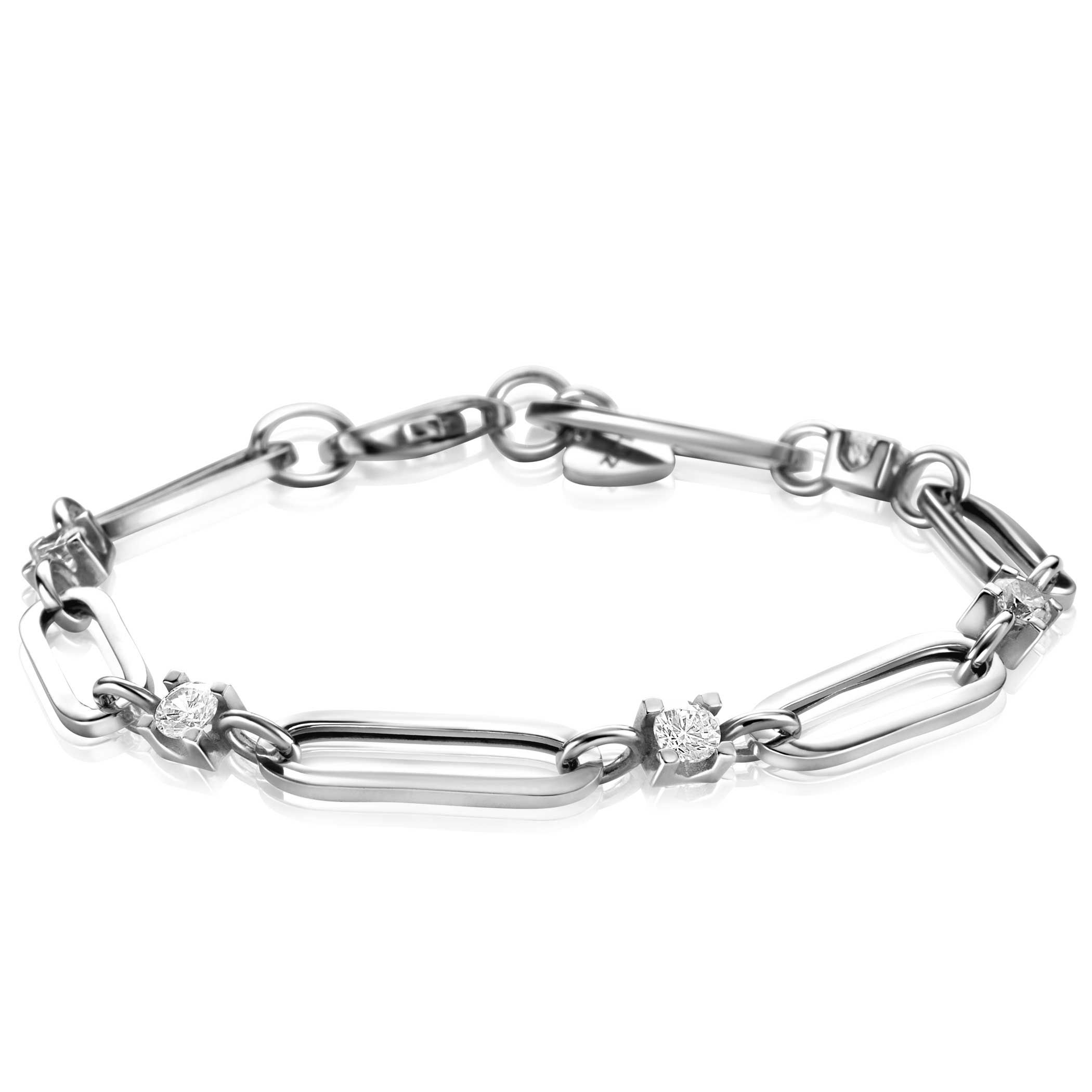 ZINZI zlv. armband paperclip en zirc. schakels