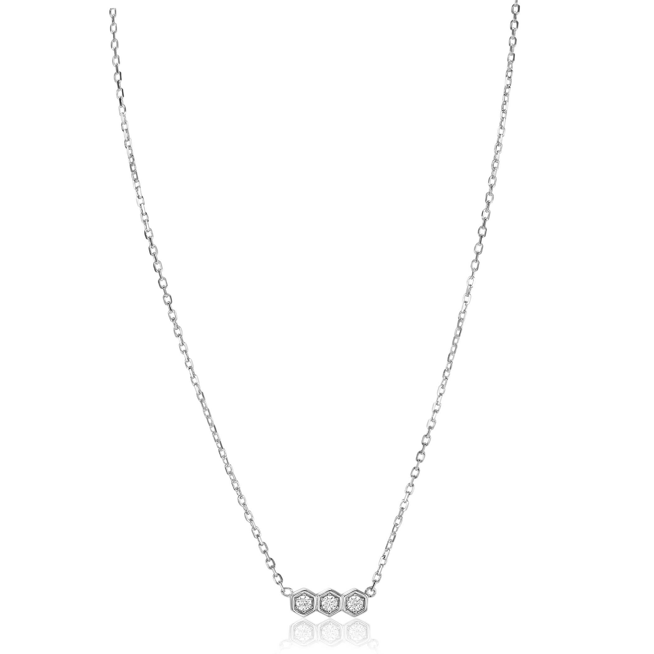 ZINZI zlv. collier met 3x zeskant bezet met zirc.