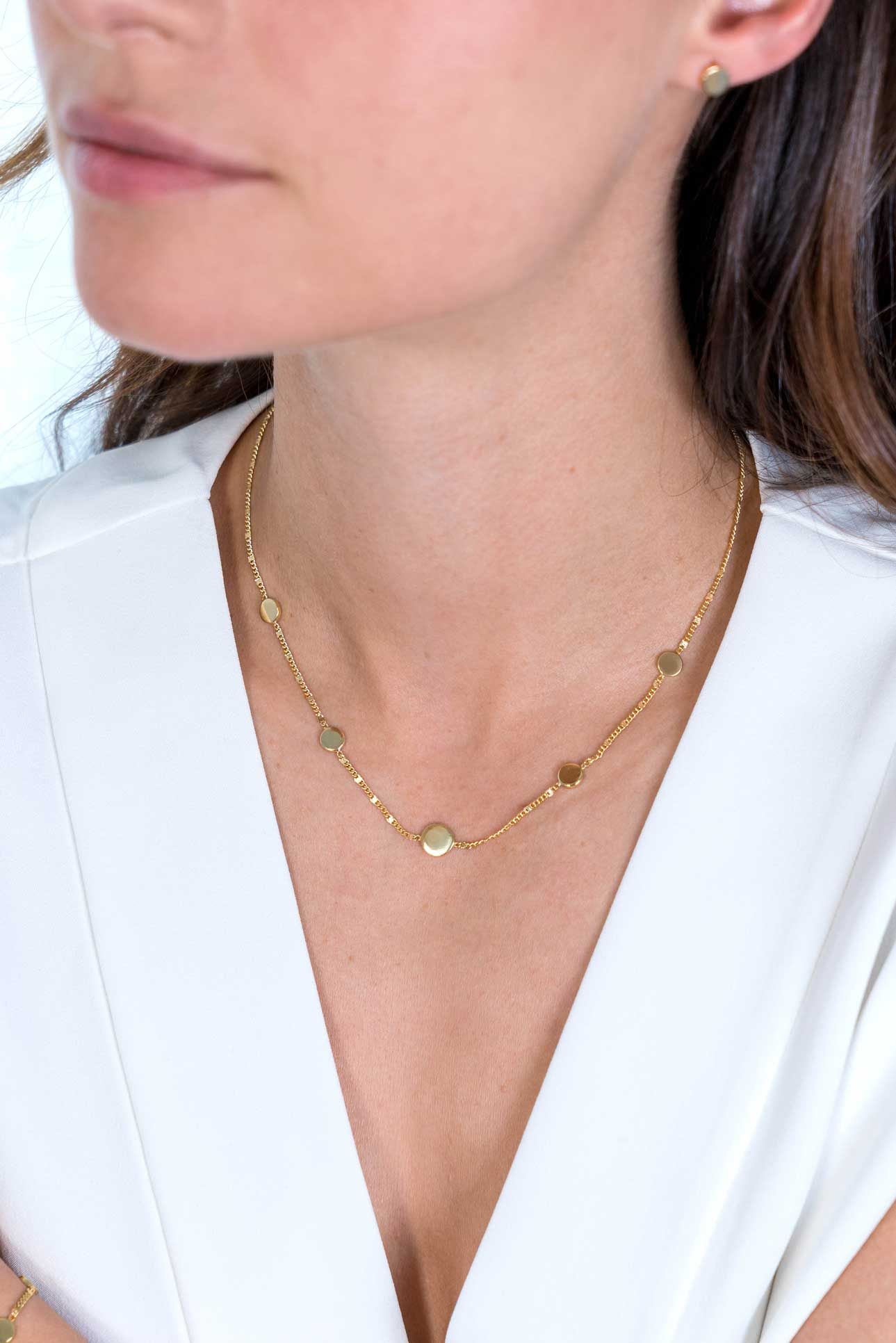 ZINZI silberne Kette 14K gelb vergoldet 45cm Gourmet Glieder  runde Plättchen ZIC2158G