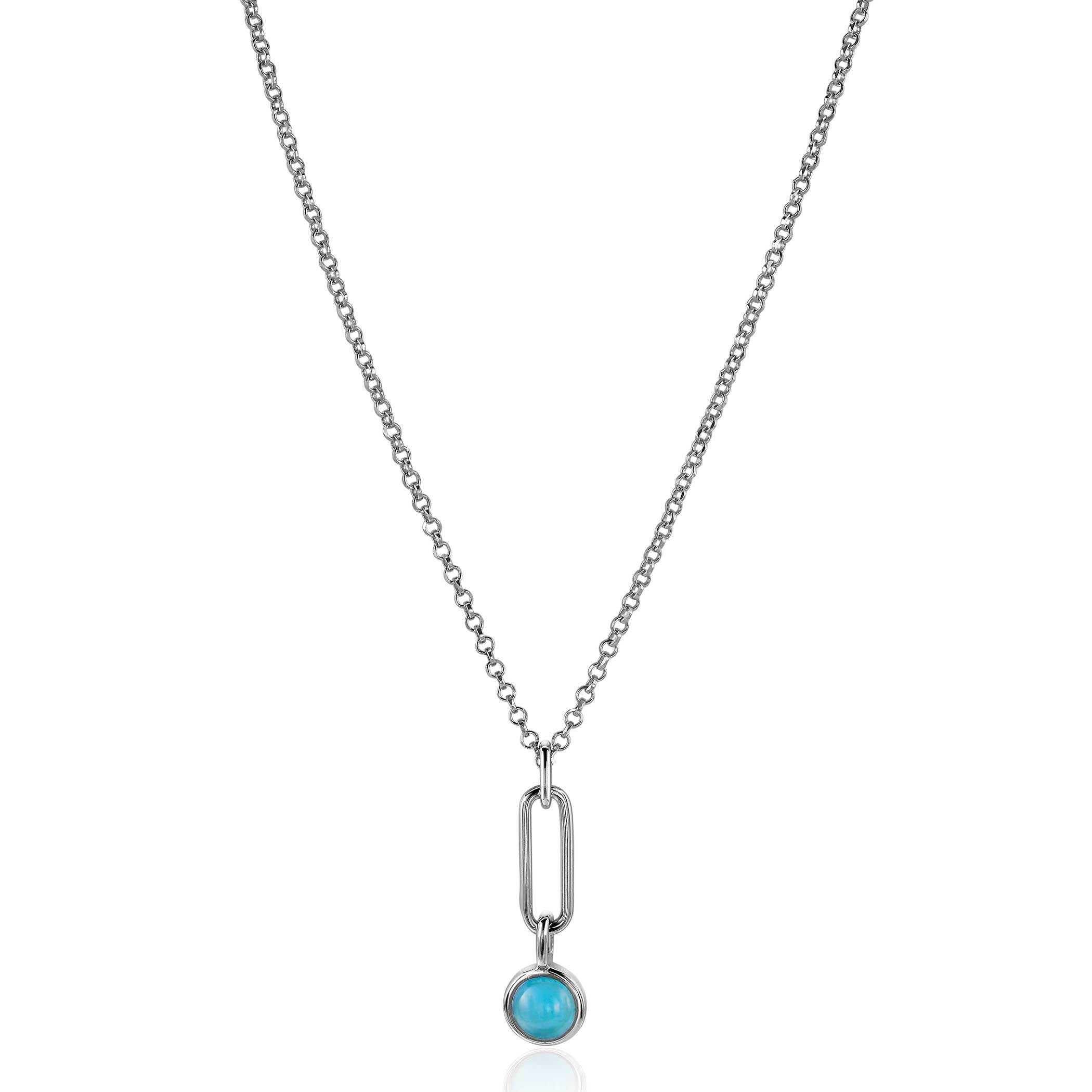 ZINZI silberner Anhänger paperclip Glieder 26mm rund türkis blau ZIH2173