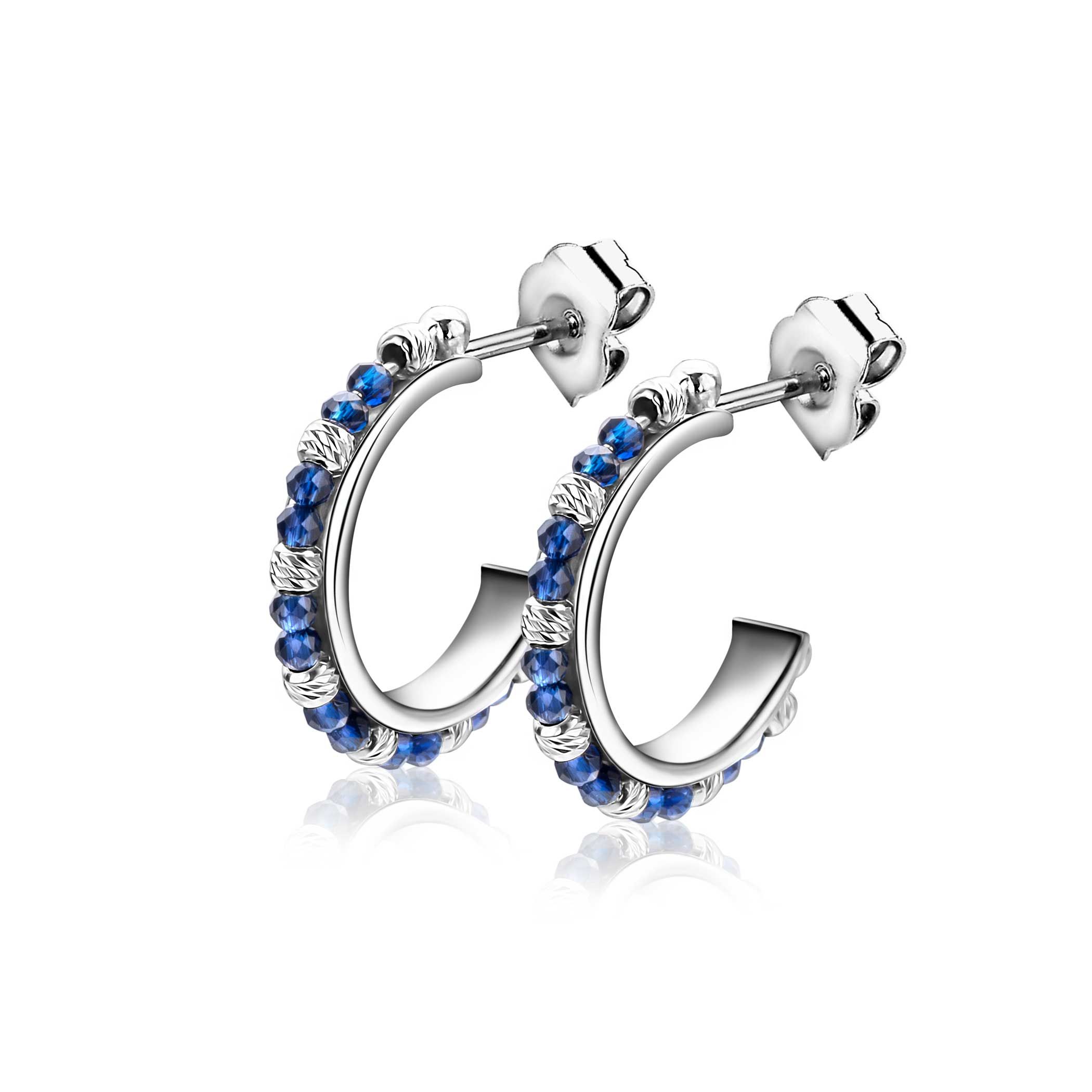 20mm ZINZI Silber-Ohrstecker mit runden blauen Perlen und verzierten Kugeln ZIO-BF130