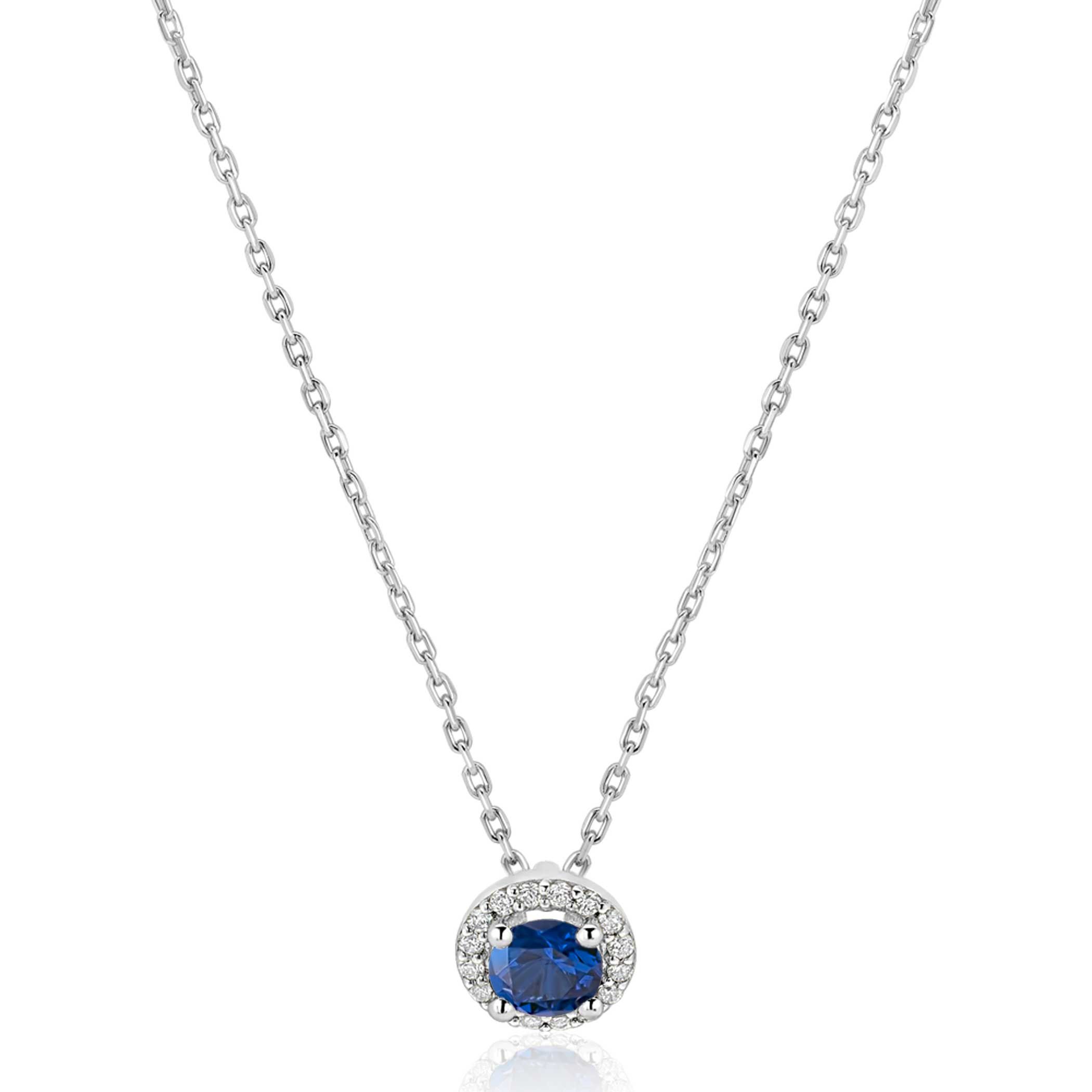 ZINZI zlv. collier hanger entourage blauw en zirc.
