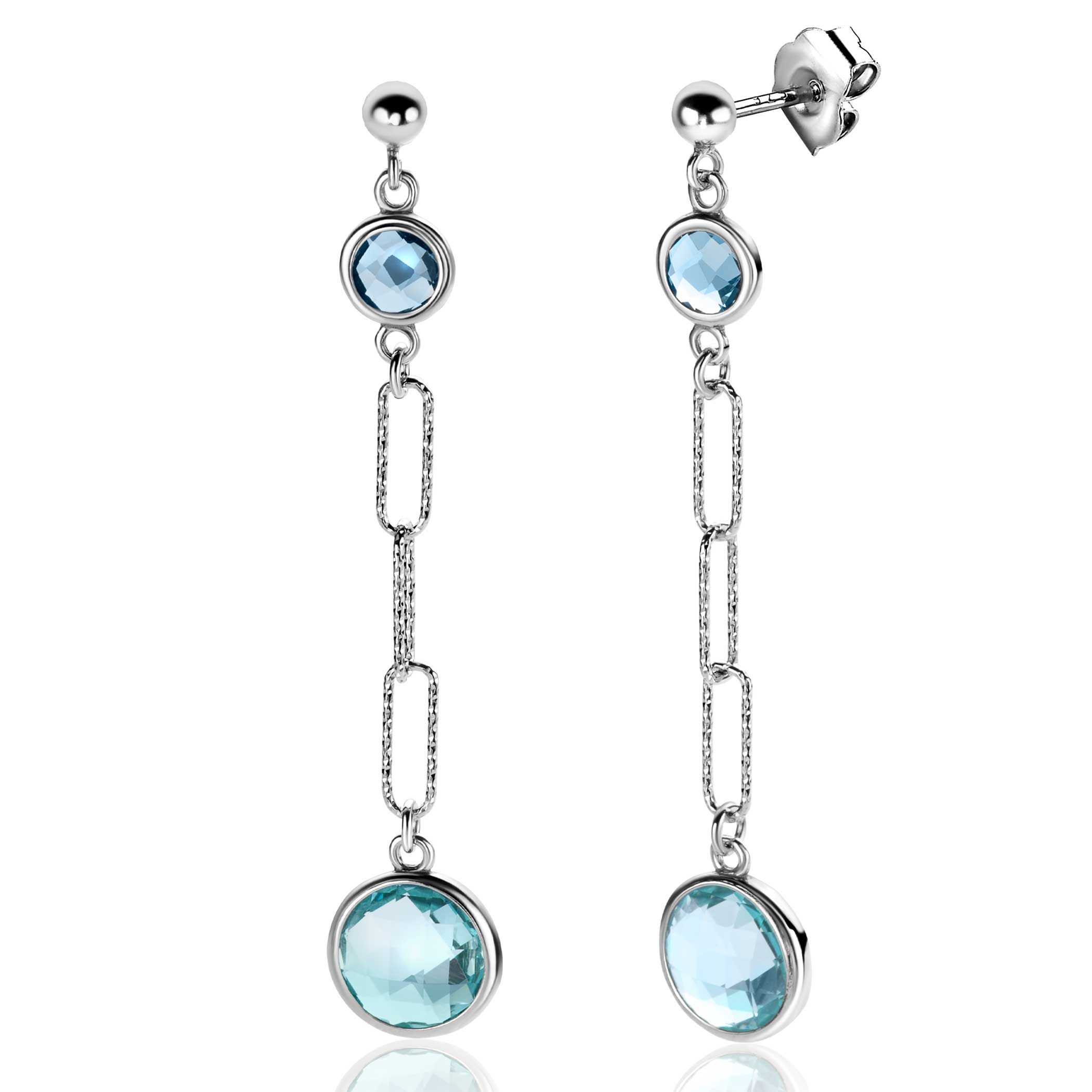 ZINZI zlv. oorstekers lang met blauw tinten zirc.