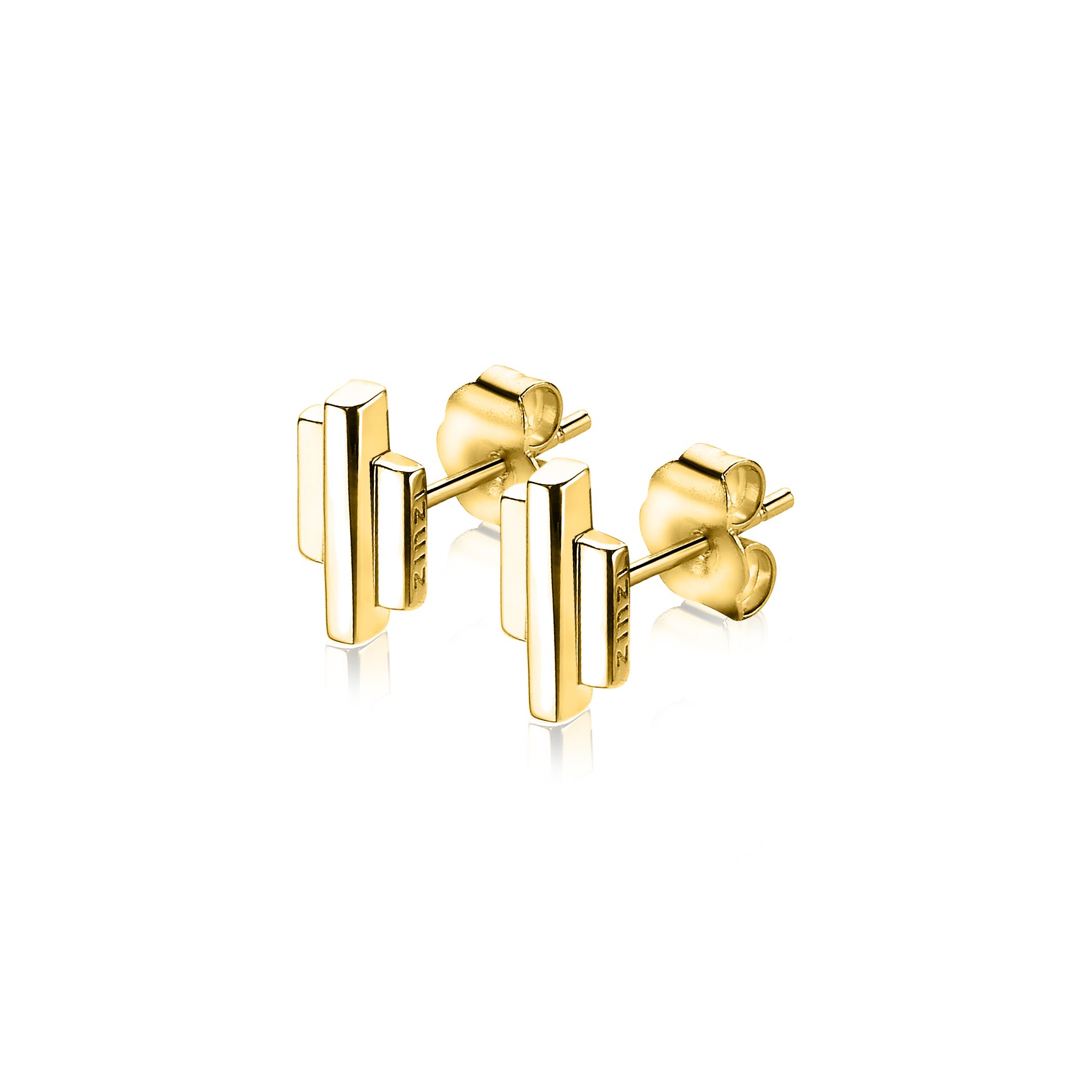 ZINZI silberne Ohrstecker gelb vergoldet Stäbchen Form glatt 9mm ZIO1586G