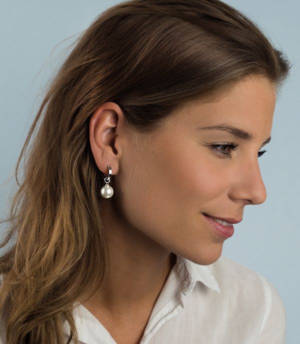 ZINZI silberne Ohrhänger Perle  weiß 12mm ZICH305W