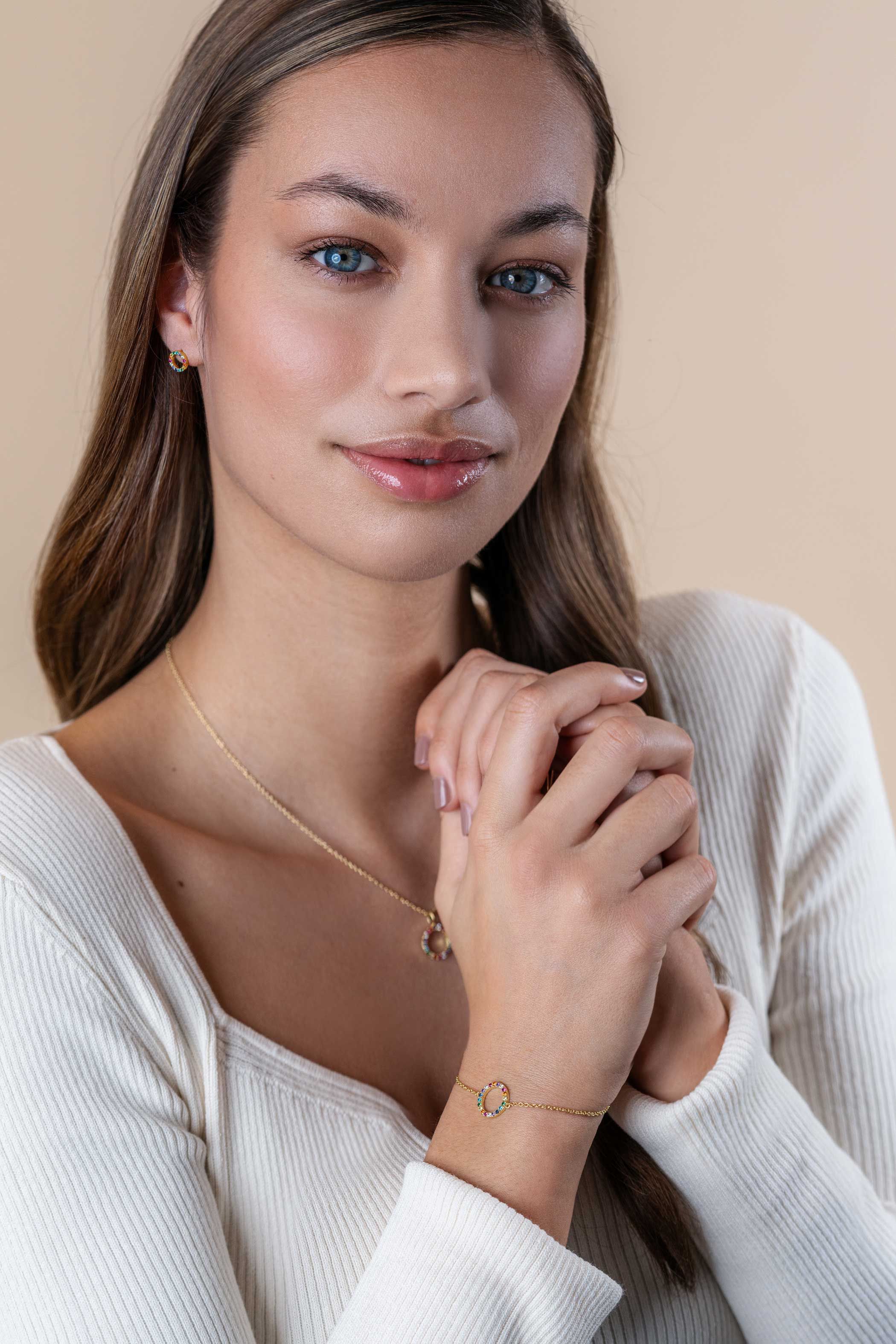 ZINZI zlv. armband gg.verg. open rondje regenboog