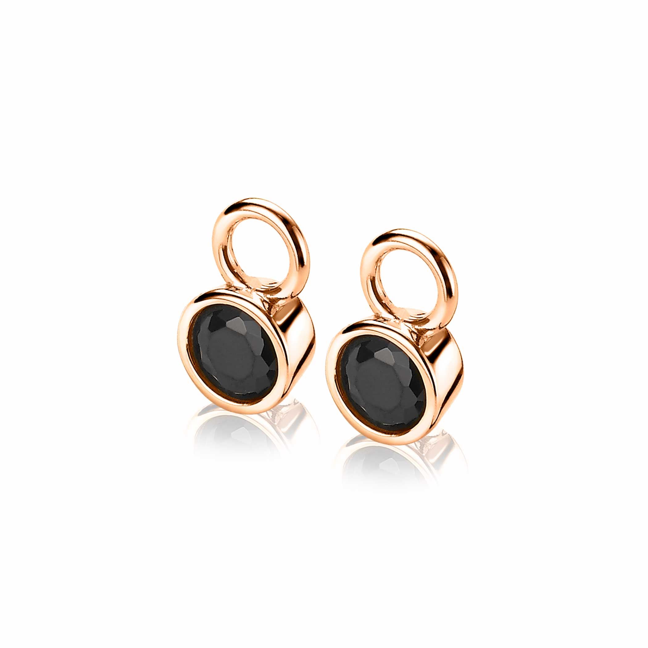 ZINZI silberne Ohrhänger rosé vergoldet 7mm rund schwarz ZICH1486N