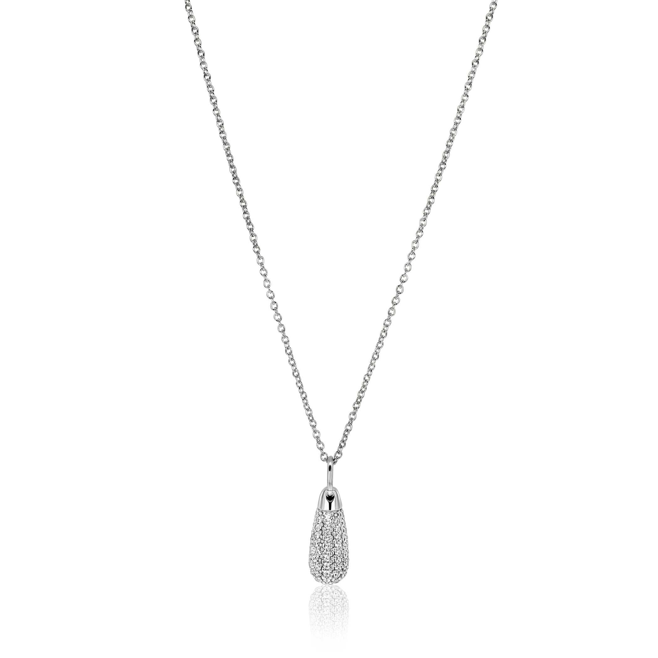 23mm ZINZI Silberner Tropfenanhänger, besetzt mit weißen Zirkonias ZIH2669 (ohne Kette)