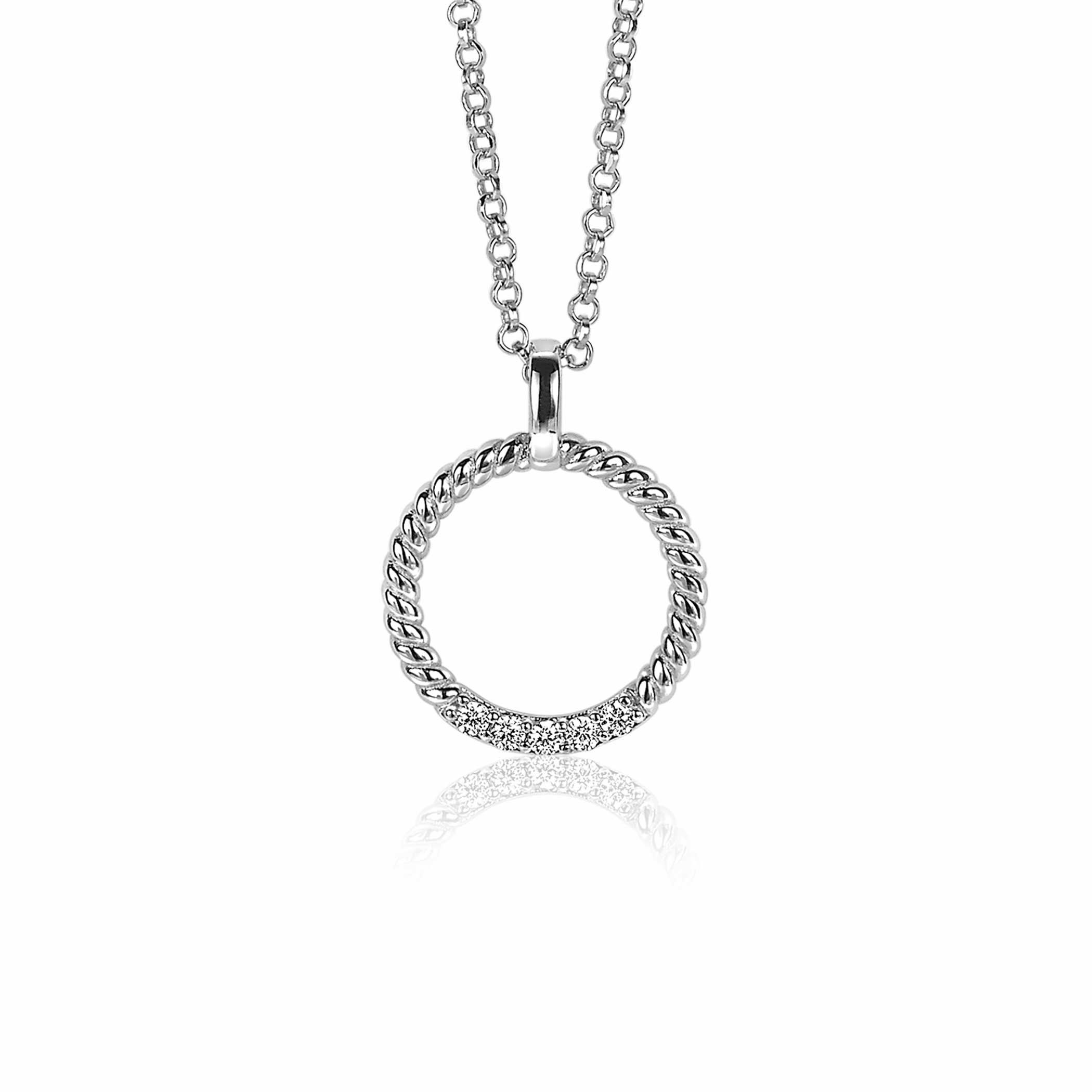 ZINZI silberner runder Anhänger 22mm gedreht weißer Zirkonia ZIH2128