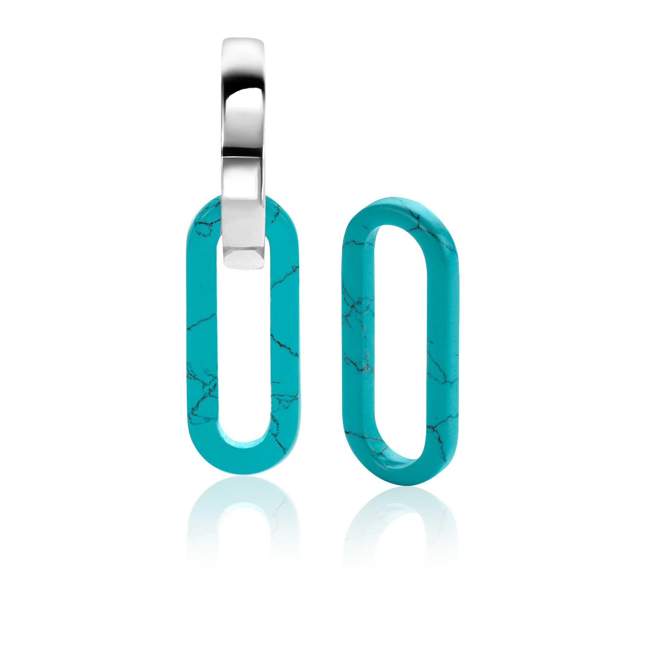 ZINZI zlv. oorbedels turquoise ovaal 20mm lang