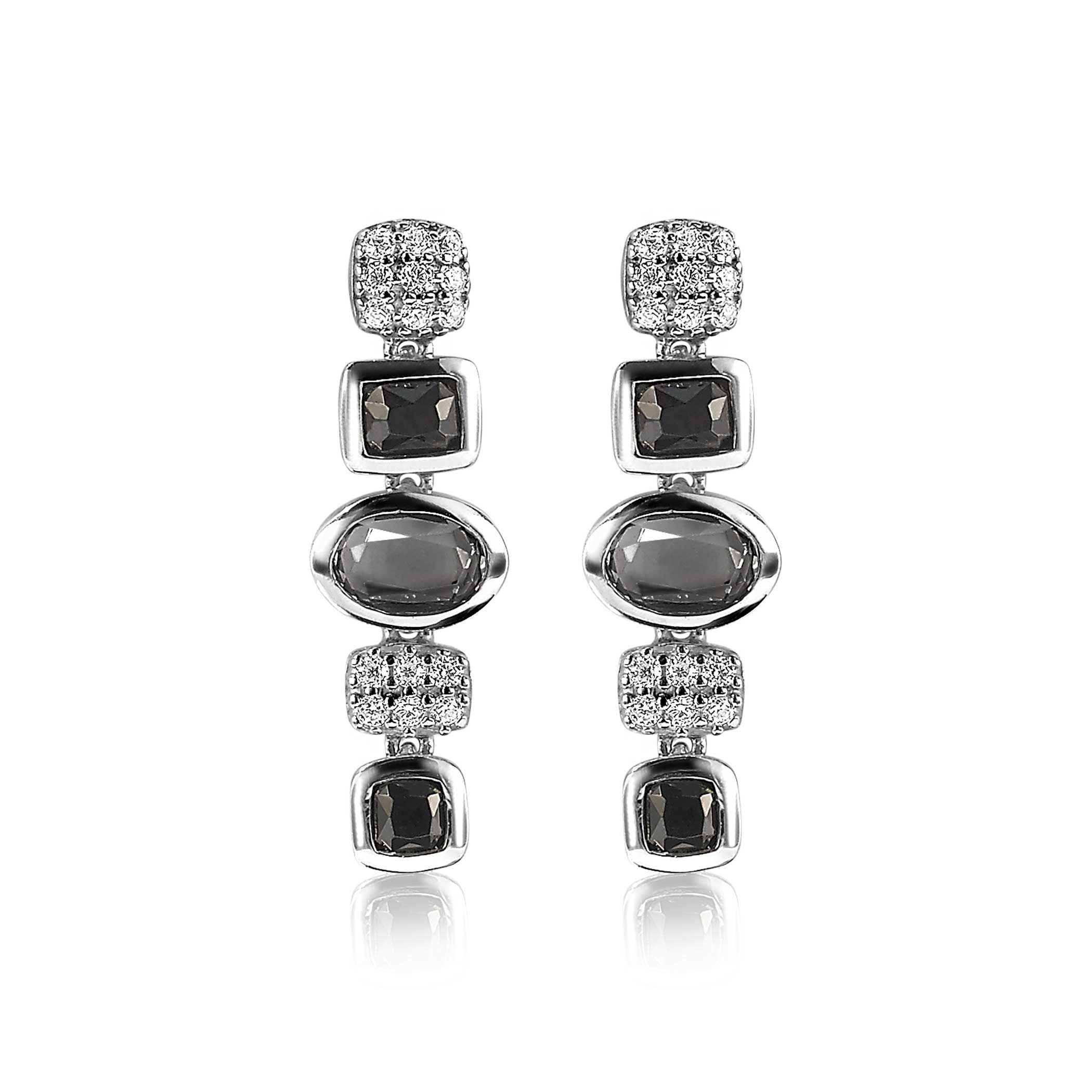 ZINZI silbernes Fantasie Ohrringe 25mm mit  weiße Zirkonias und grau schwarze Farbsteine ZIO1944
