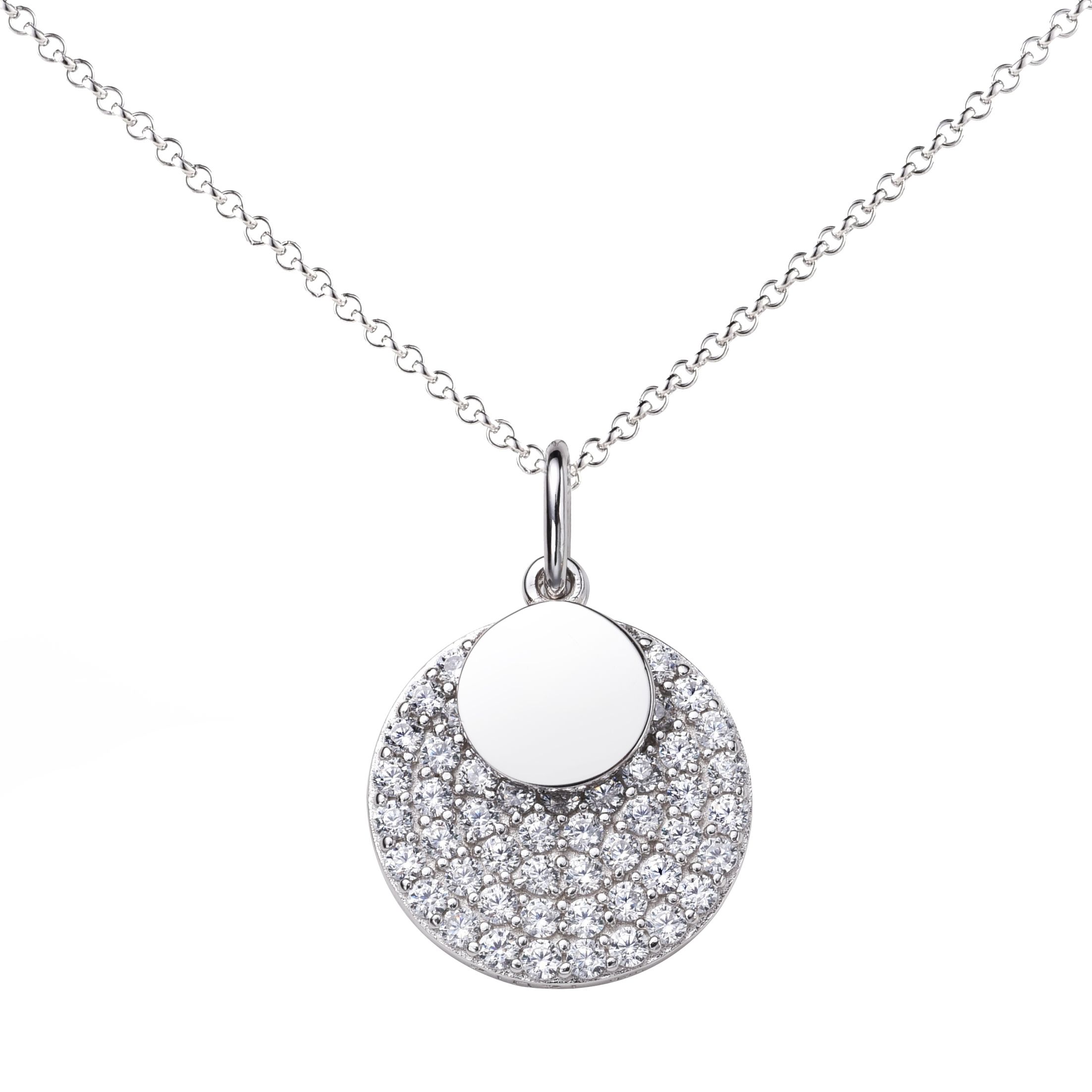 ZINZI silberne Kette 45cm mit Anhänger 17mm rund  weiß ZIC1572