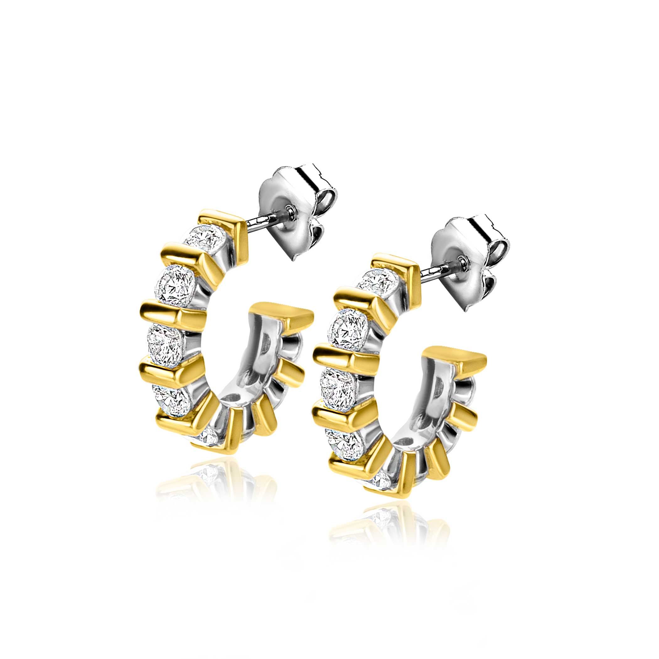 ZINZI silberner Ohrschmuck zweifarbig viereckig und runde weiße Zirkonias 16mm ZIO2251