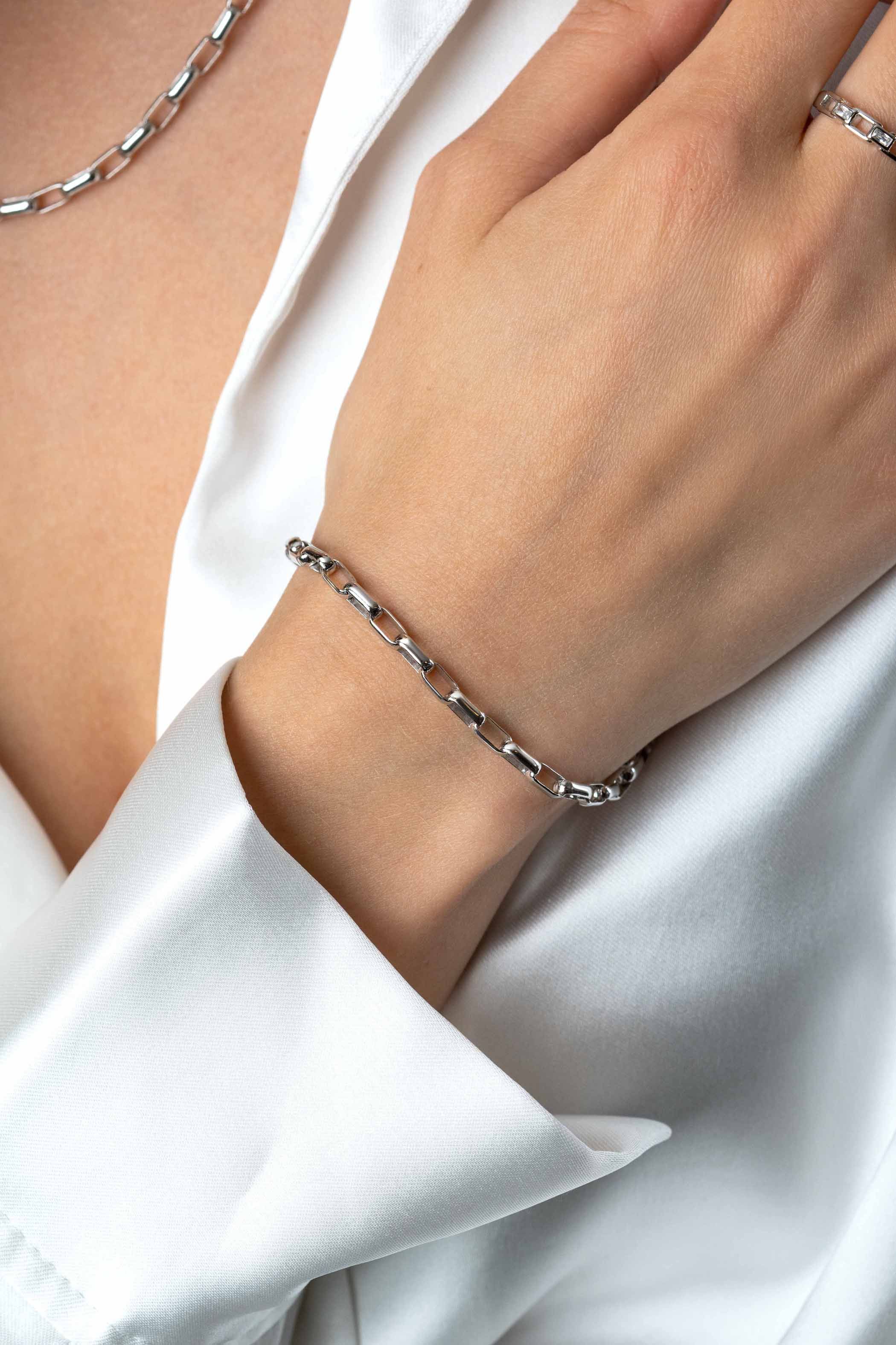 ZINZI zlv. armband met rechthoek open schakels