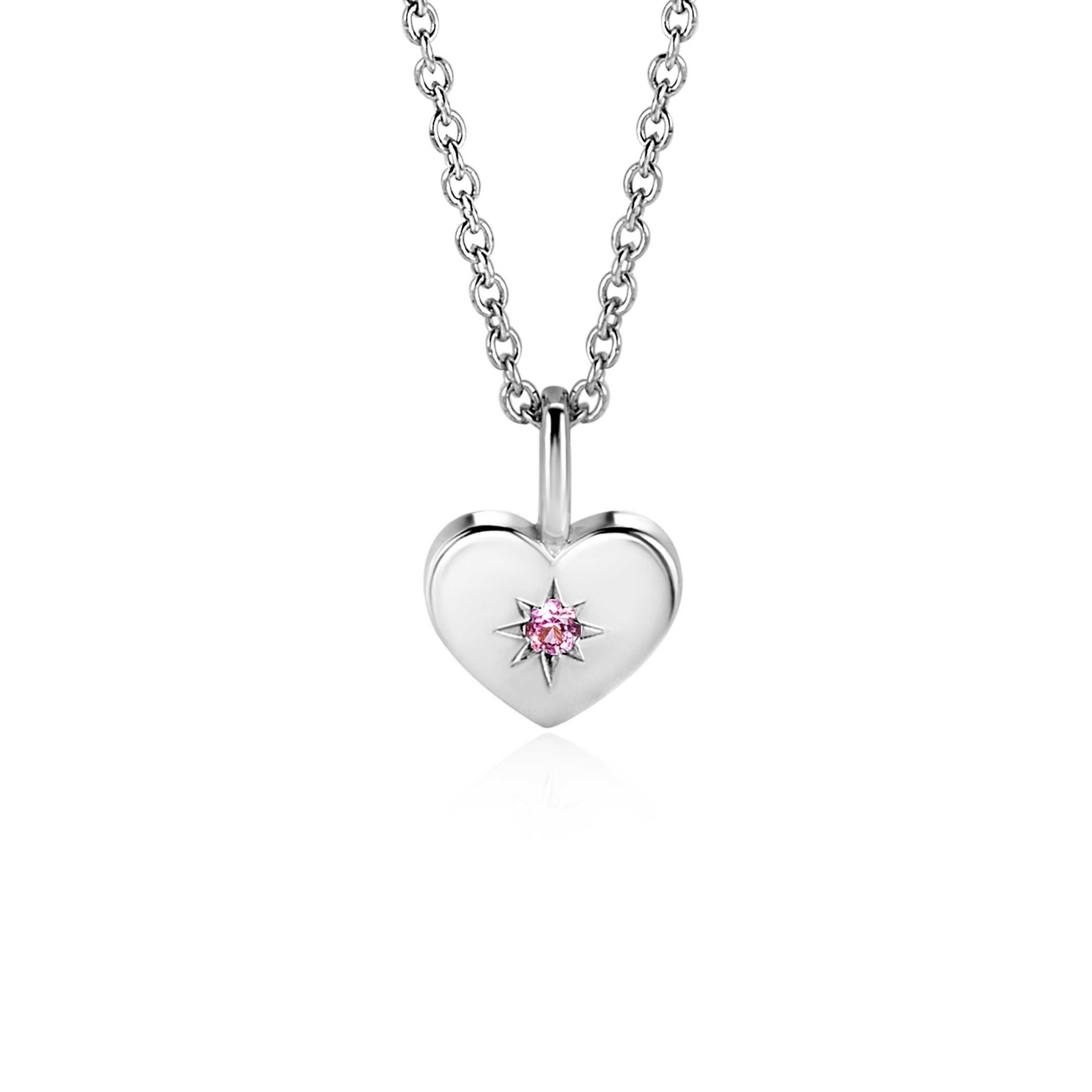 ZINZI zlv. hanger hart birthstones rozenkwarts cz.