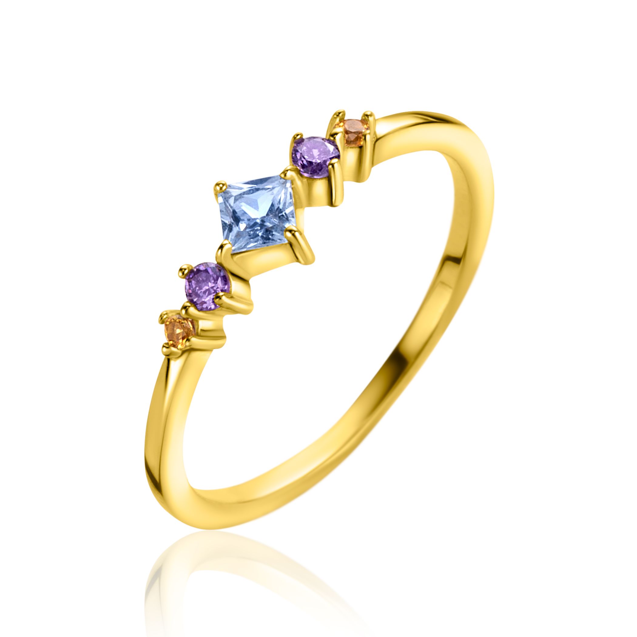 ZINZI zlv. ring gg.verg. blauw/paars/geel mt.62