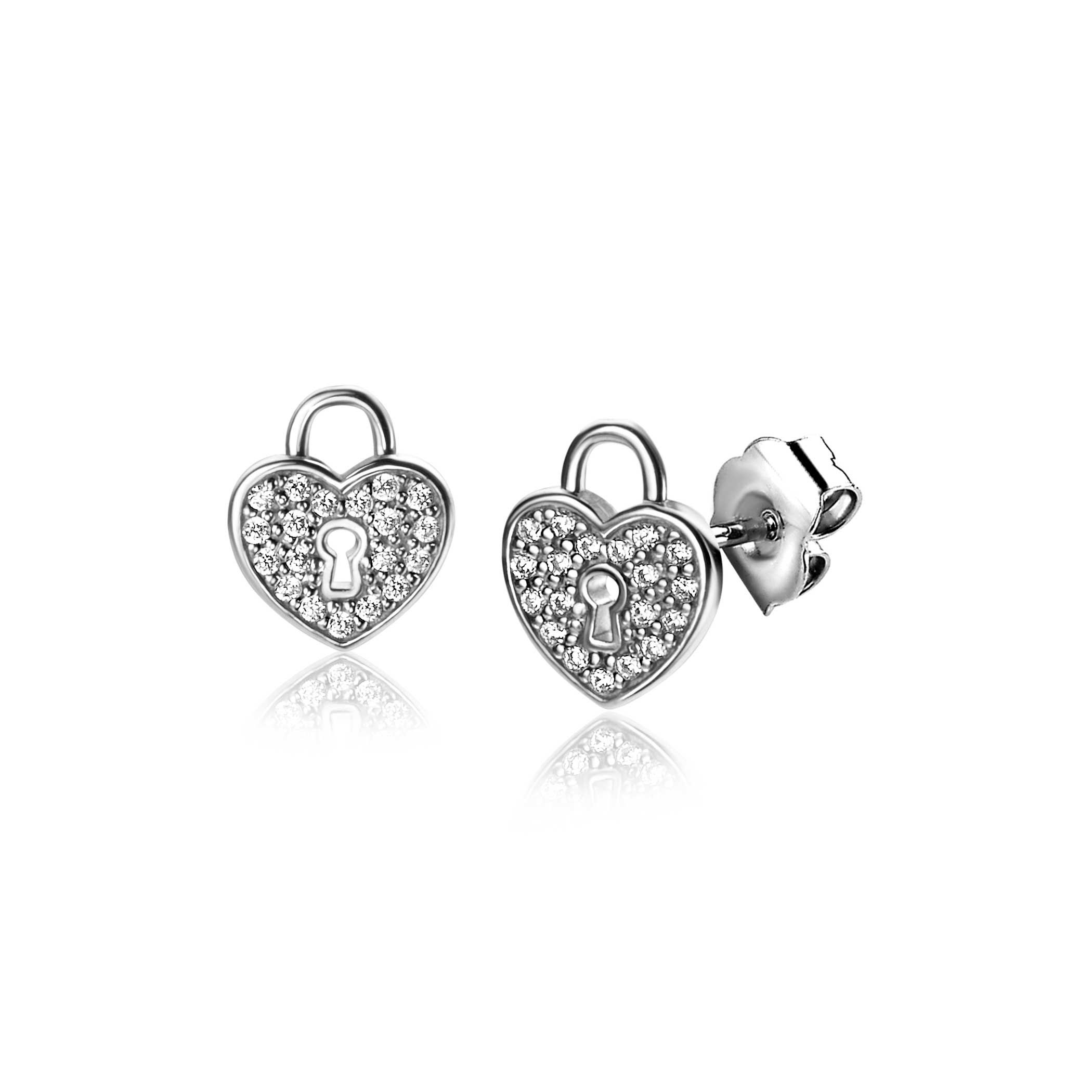 ZINZI zlv. oorstekers hartvorm met zirconia's
