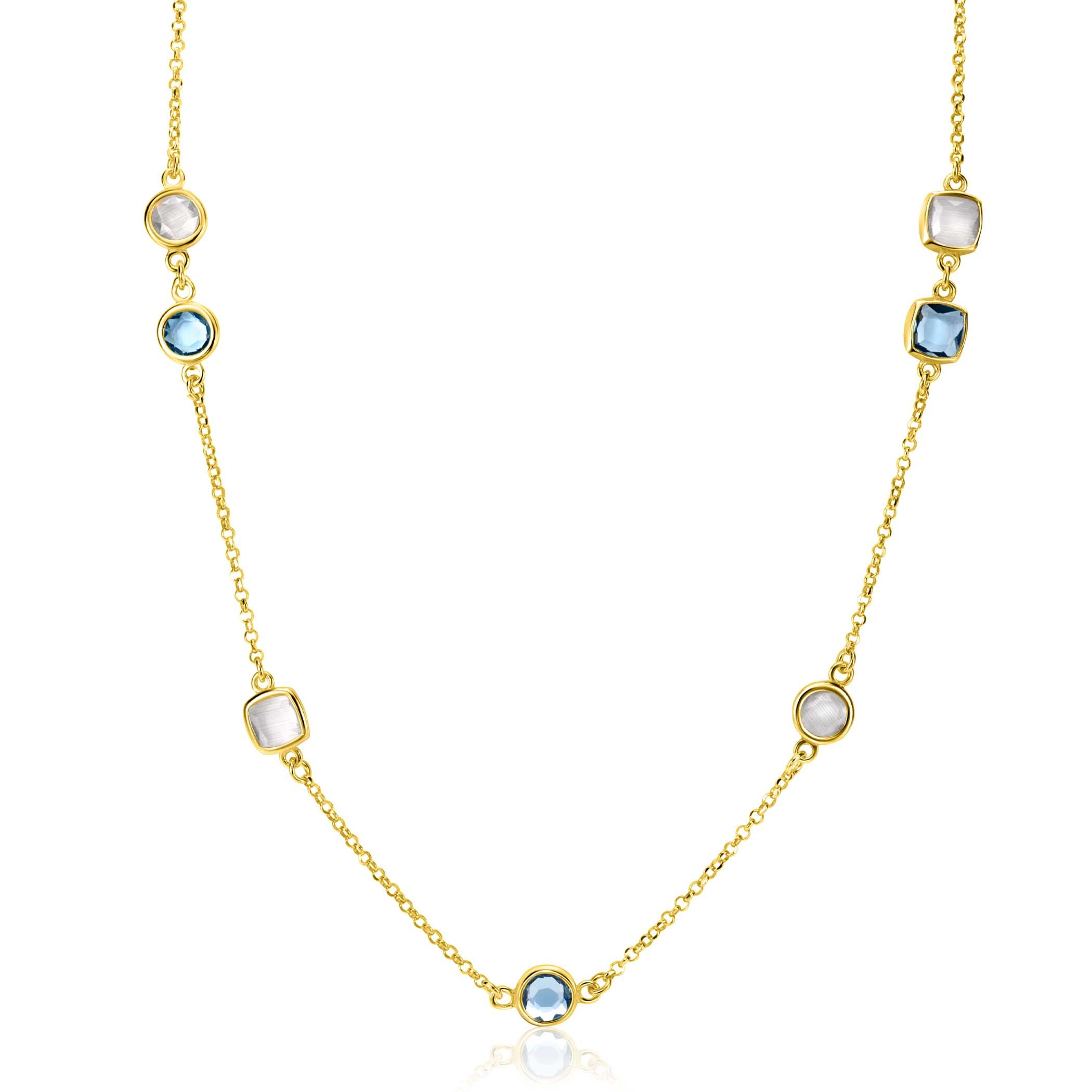 ZINZI zlv. collier gg.verg.met blauw en melkwit zirc.