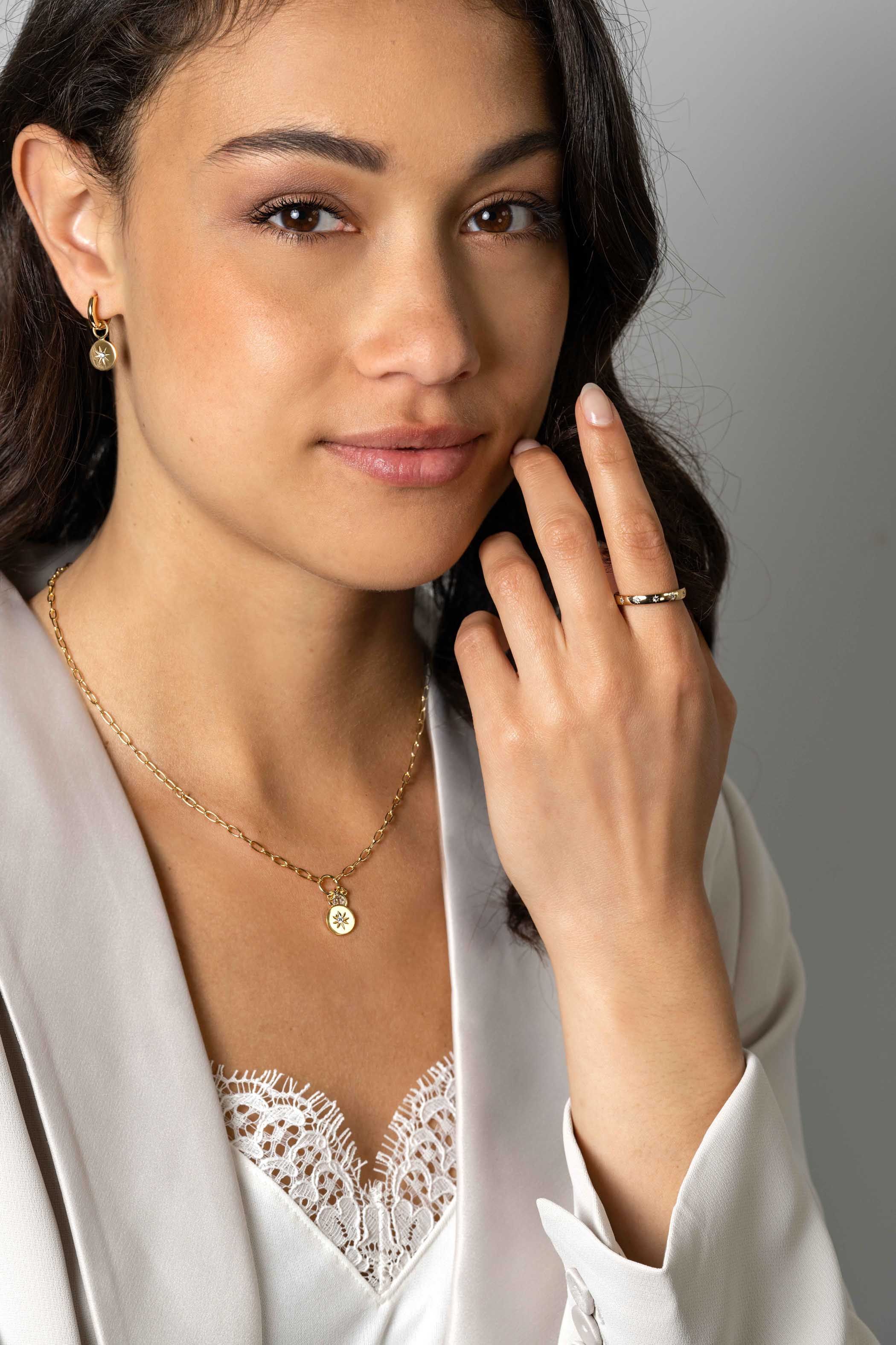 ZINZI silberne Ohrhänger 14K gelb vergoldet rund 10mm Sonne  weiße Zirkonia ZICH1994G