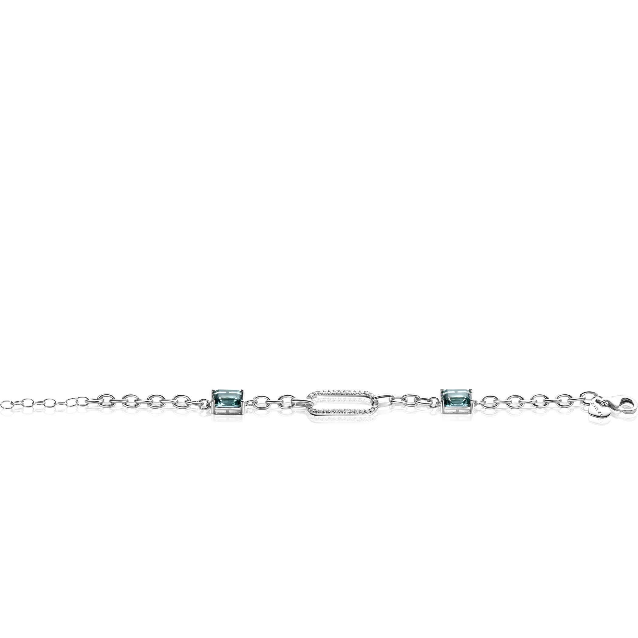 ZINZI zlv. armband met ovaal zirc. en petrol cz