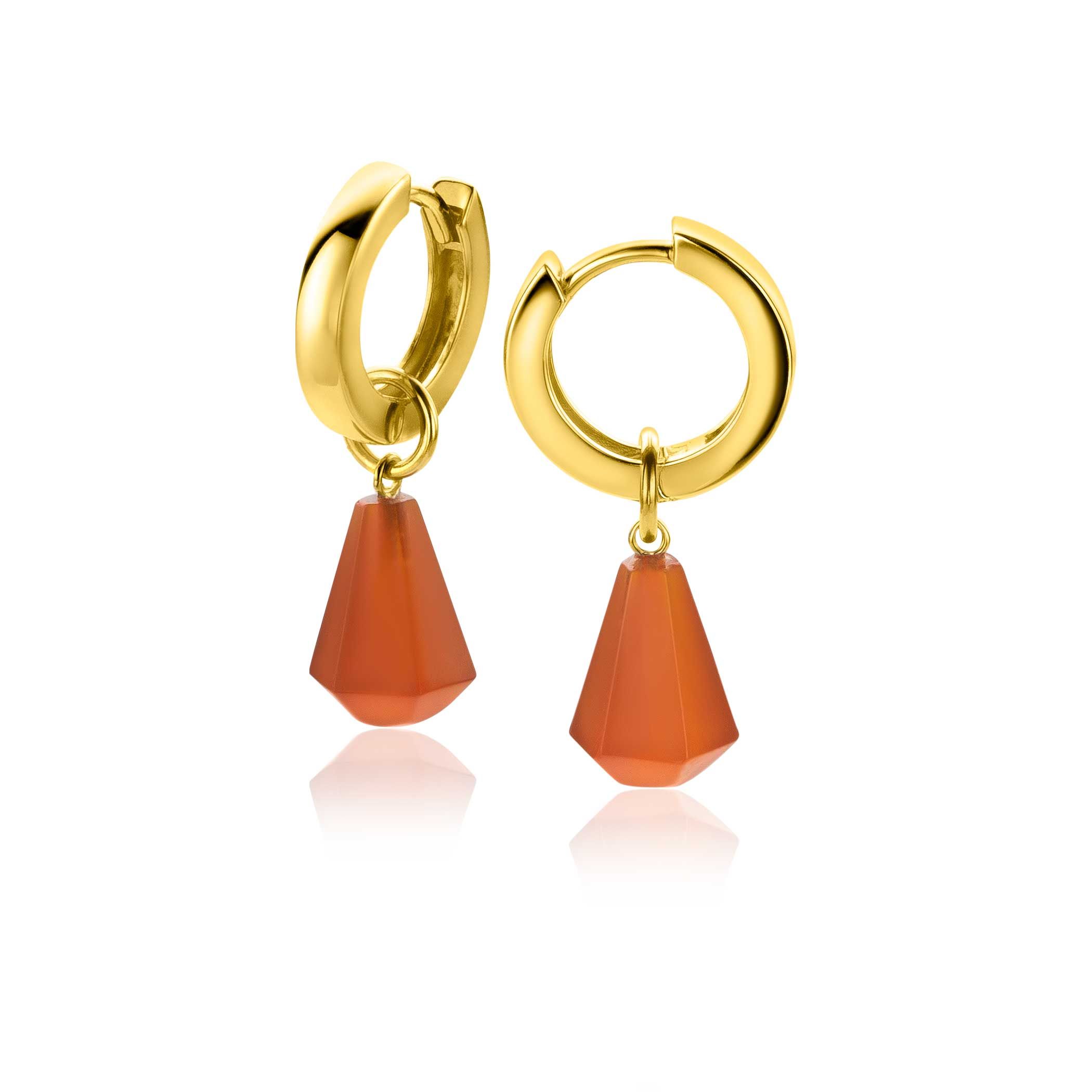 ZINZI Silberne Ohranhänger 14K Gelbgold plattiert in Kegelform mit korallenrotem Achat 8mm ZICH2256R