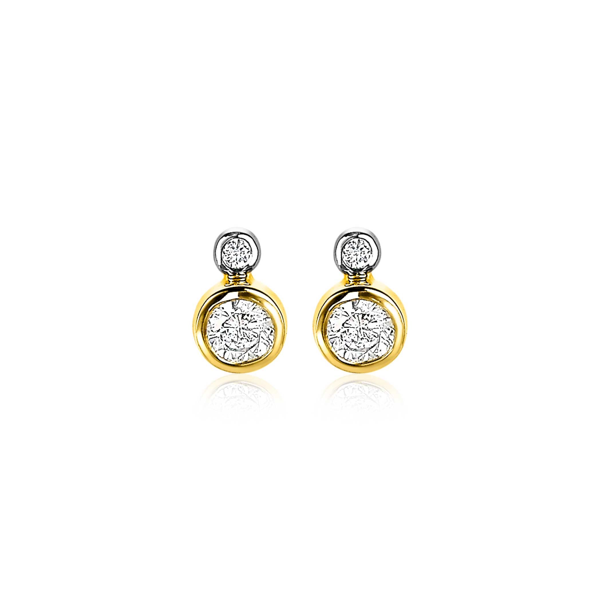 ZINZI silberne Ohrstecker 14K gelbvergoldet rund 9mm  weiß ZIO2146