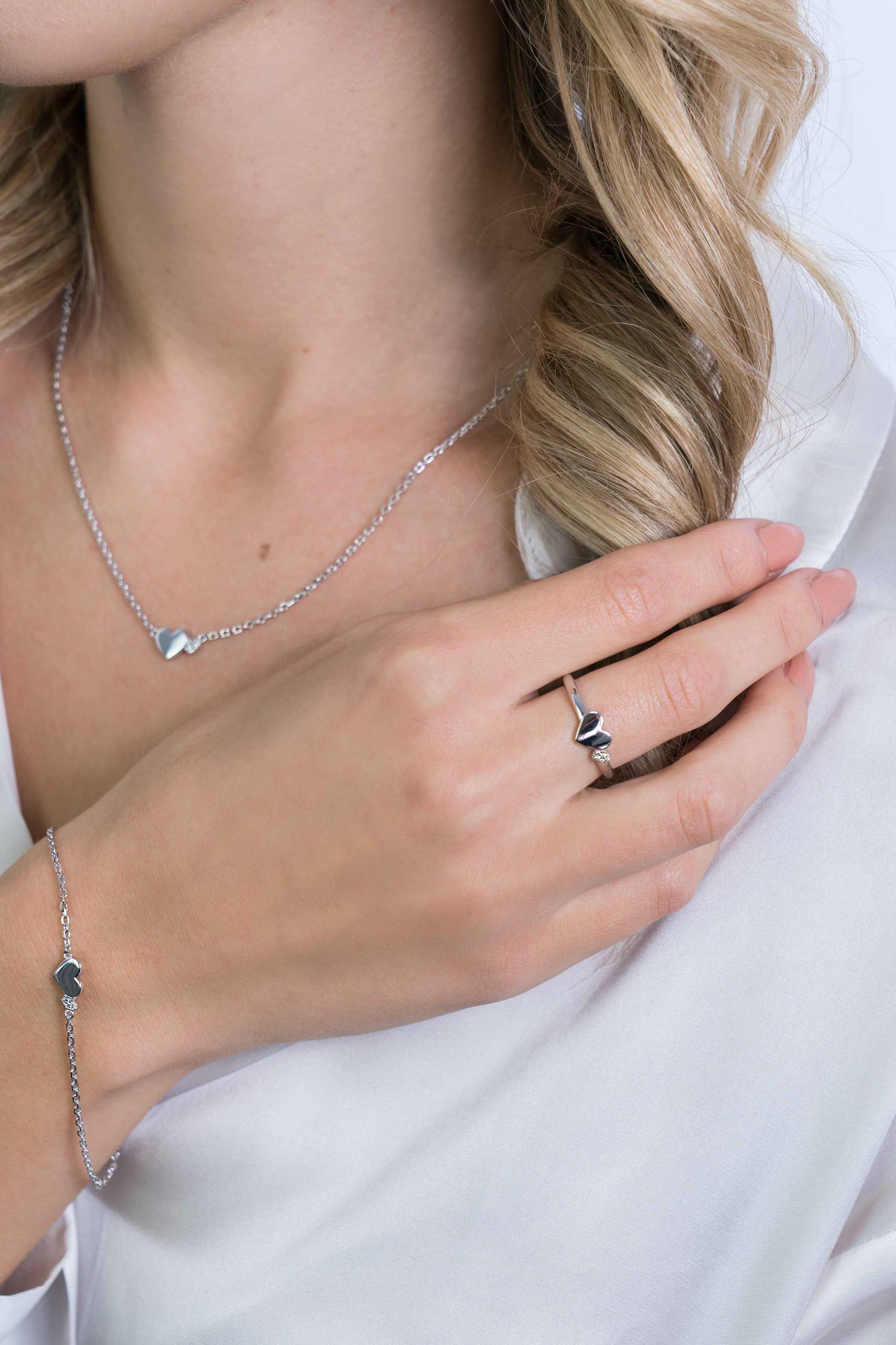 ZINZI silberner Ring Herzen glatt und weiße Zirkonia ZIR2137