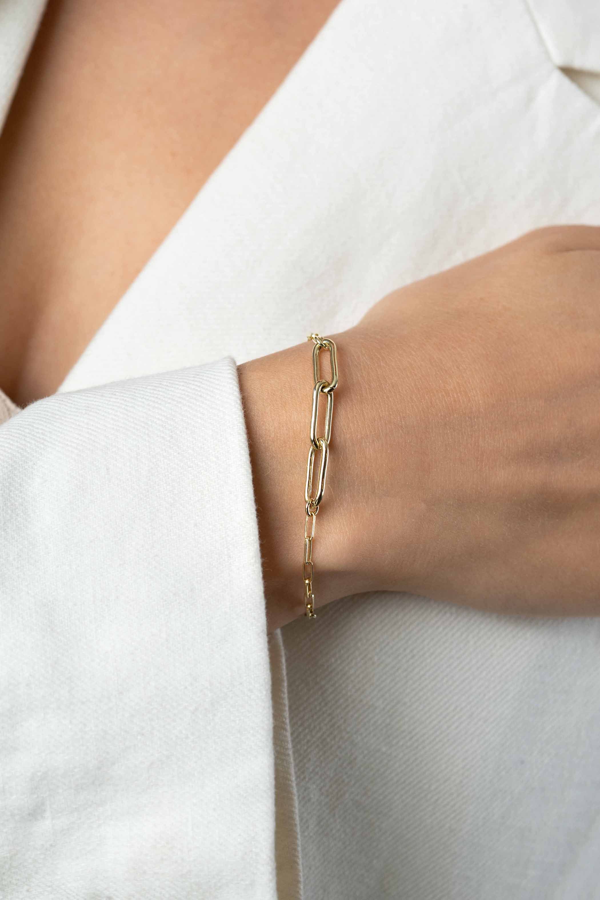 ZINZI zlv. armband gg.verg. paperclip schakels